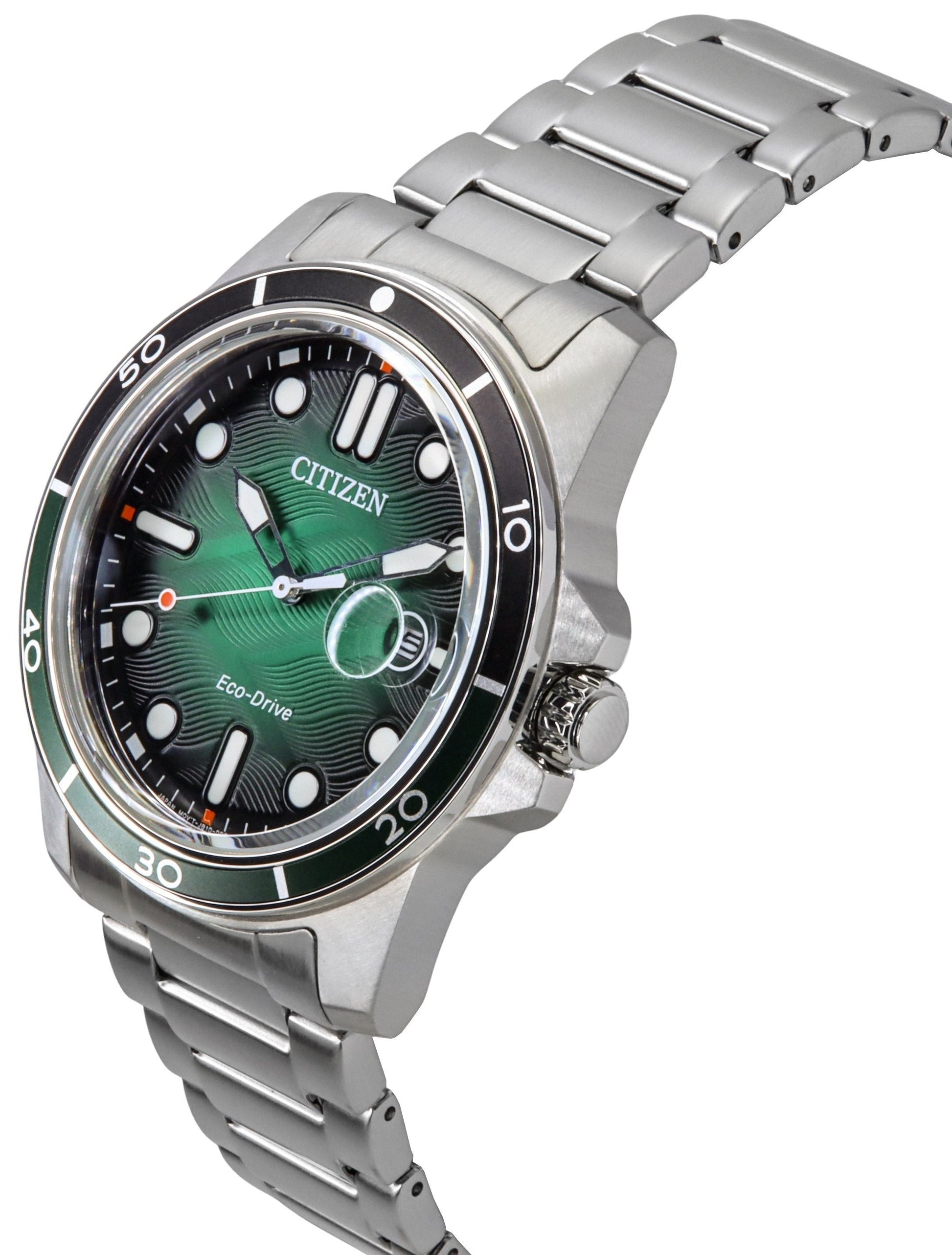 Citizen Marine Eco - Drive Stainless Steel Green Dial AW1811 - 82X 100M Men's Watch - Prestige Stones