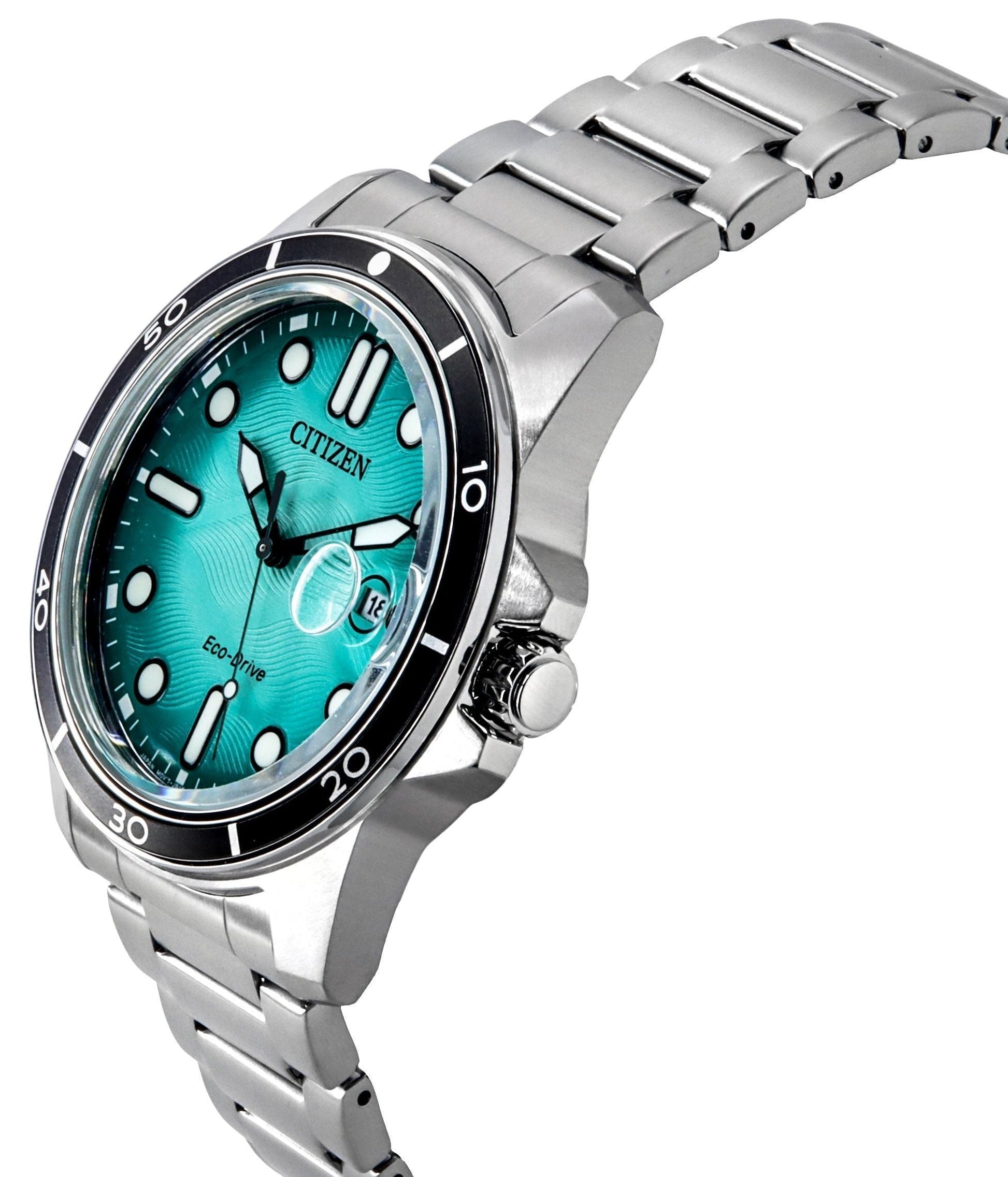 Citizen Marine Eco - Drive Stainless Steel Turquoise Dial AW1816 - 89L 100M Men's Watch - Prestige Stones