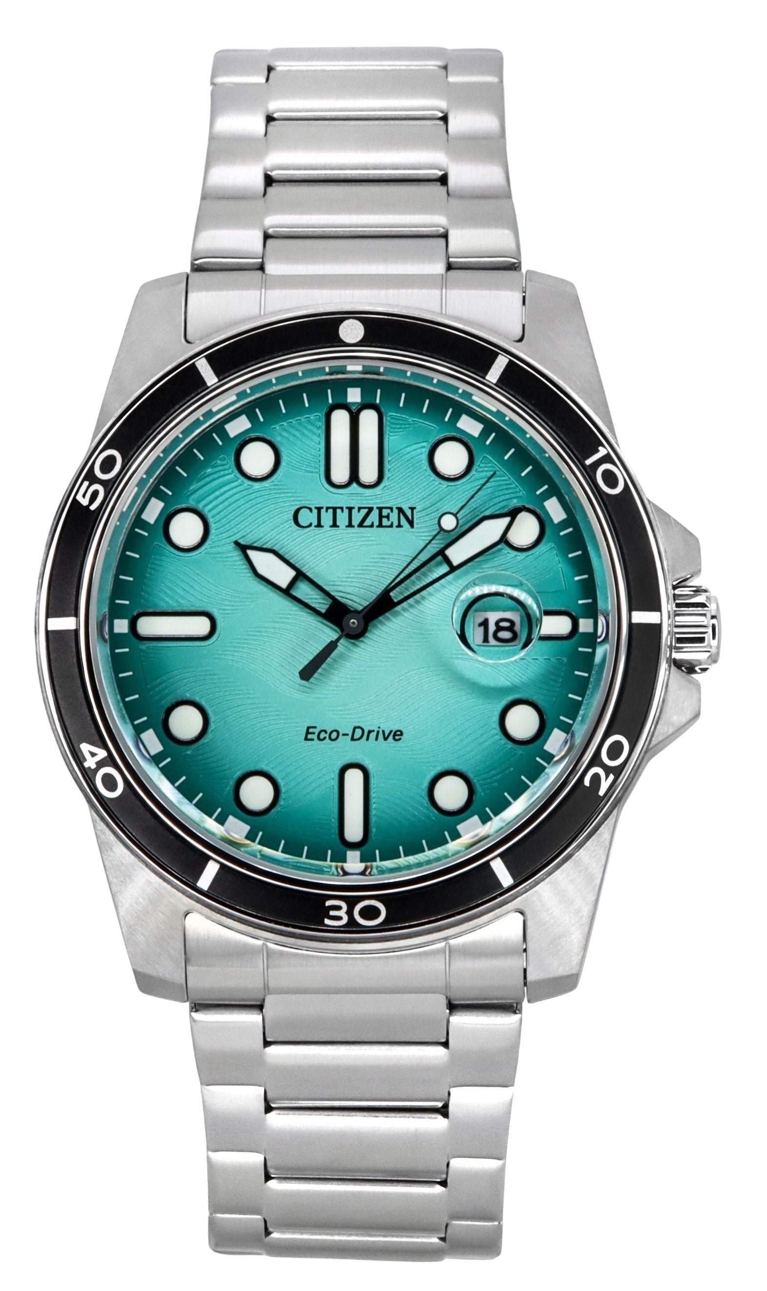 Citizen Marine Eco - Drive Stainless Steel Turquoise Dial AW1816 - 89L 100M Men's Watch - Prestige Stones
