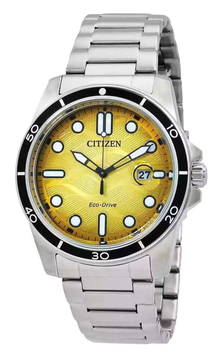 Citizen Marine Stainless Steel Yellow Dial Eco - Drive AW1816 - 89X 100M Men's Watch - Prestige Stones