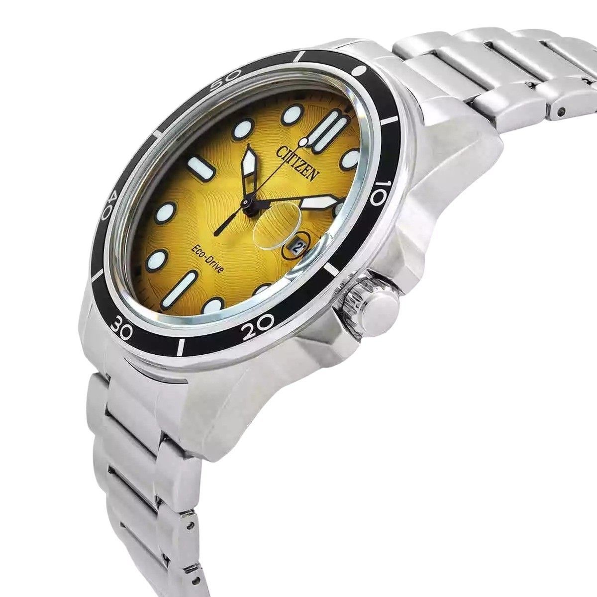 Citizen Marine Stainless Steel Yellow Dial Eco - Drive AW1816 - 89X 100M Men's Watch - Prestige Stones
