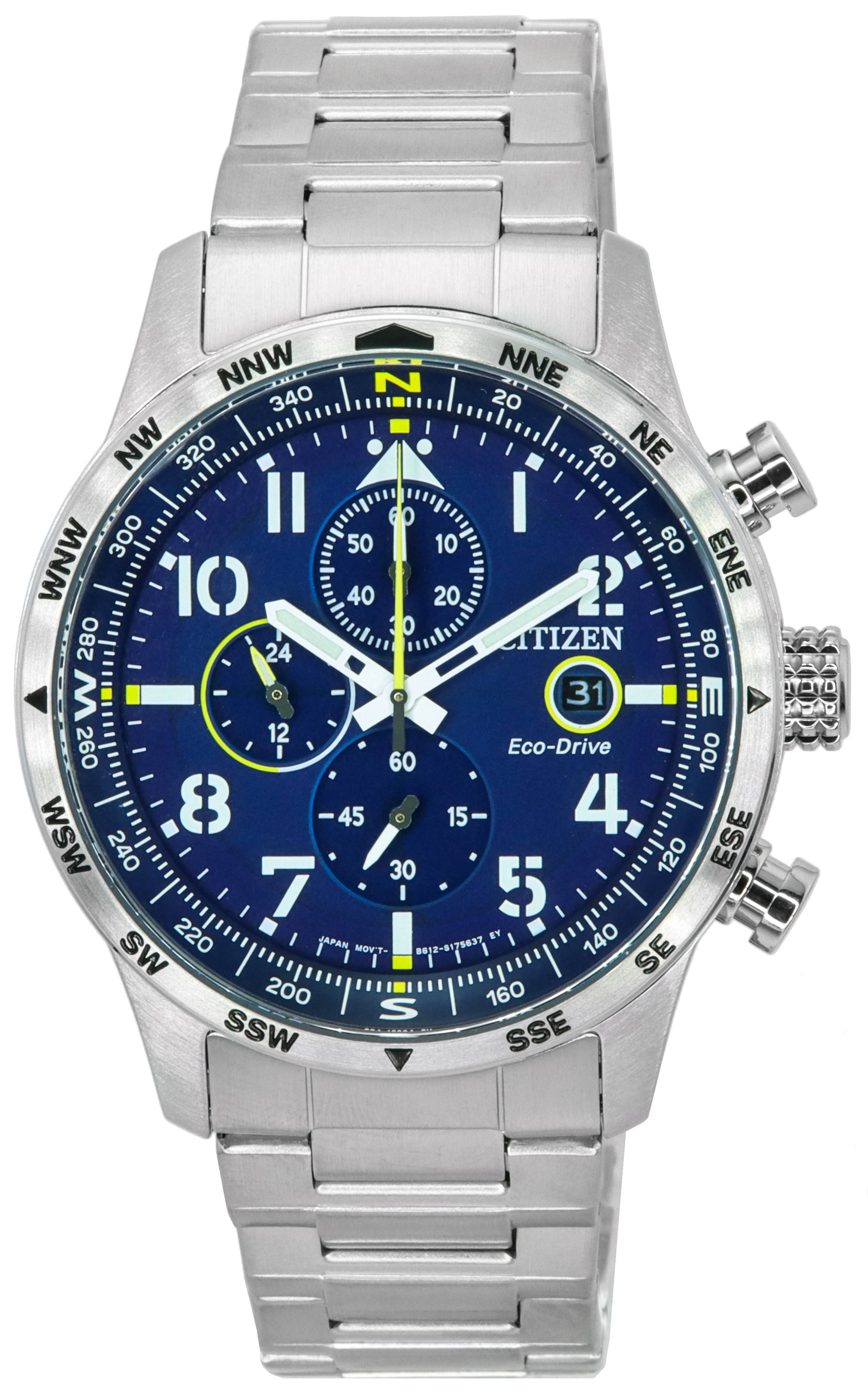 Citizen Pilot Stainless Steel Blue Dial Chronograph Eco - Drive CA0790 - 83L 100M Men's Watch - Prestige Stones