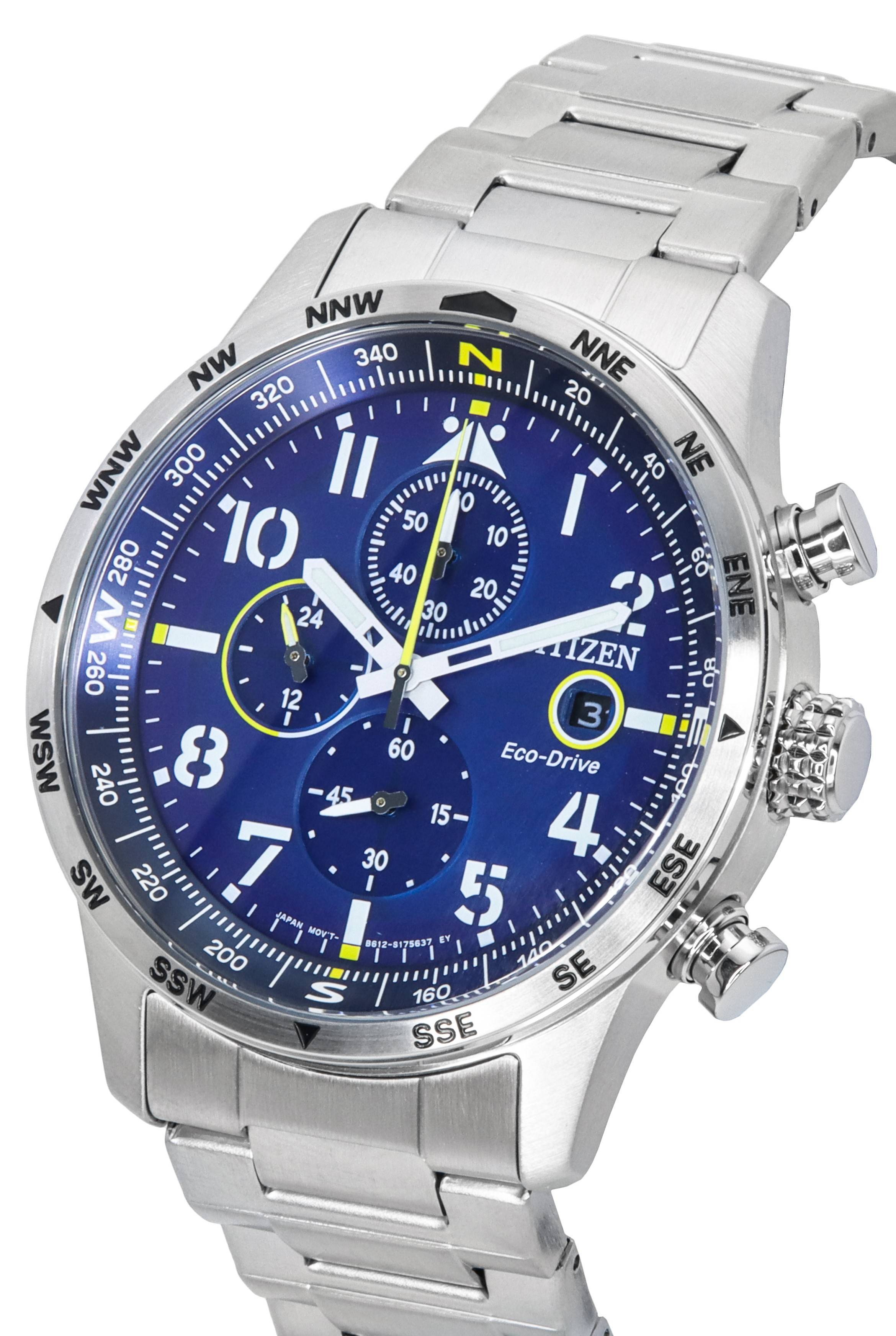 Citizen Pilot Stainless Steel Blue Dial Chronograph Eco - Drive CA0790 - 83L 100M Men's Watch - Prestige Stones