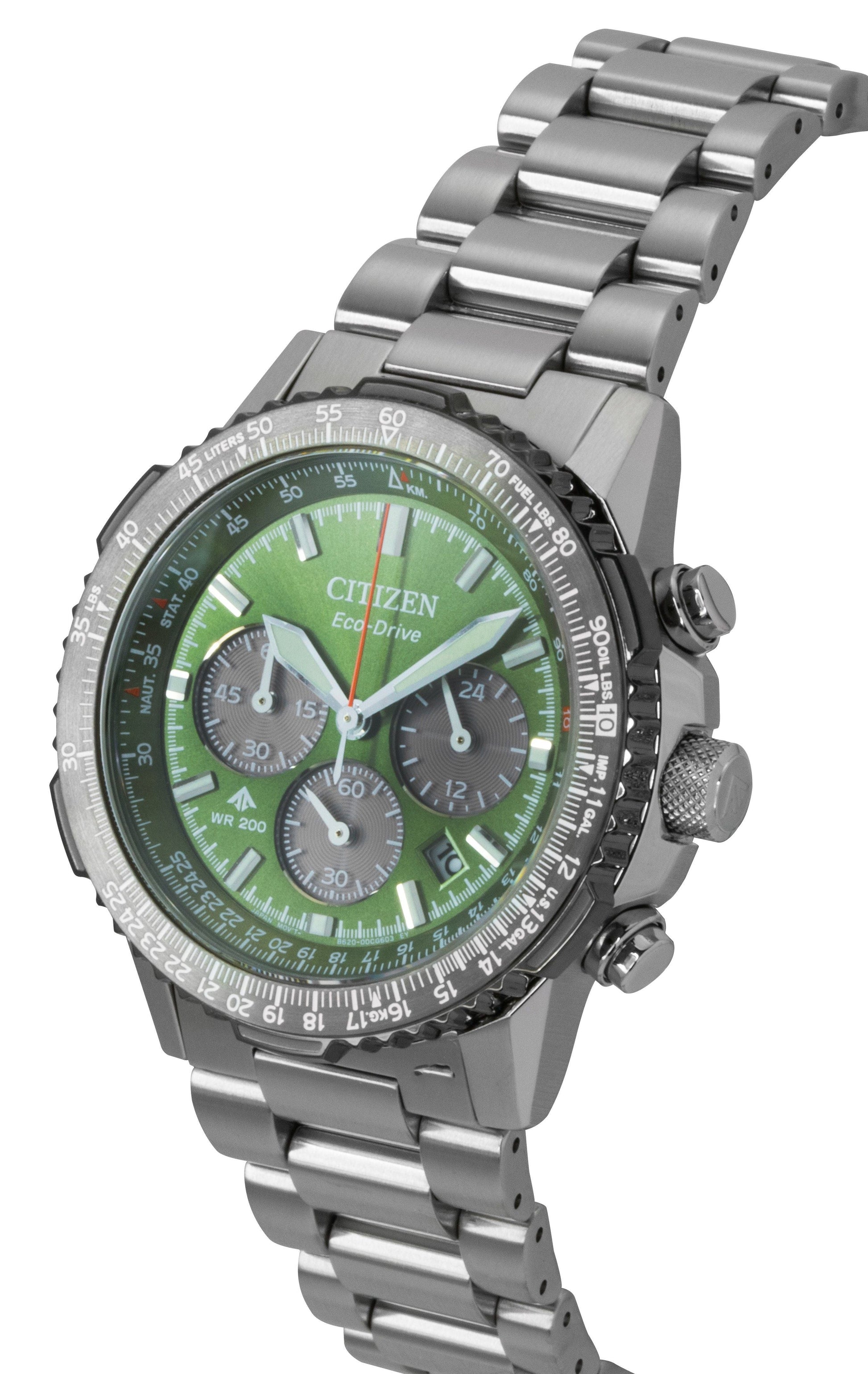 Citizen Promaster Sky Chronograph Stainless Steel Green Dial Eco - Drive Diver's CA4664 - 60W 200M Men's Watch - Prestige Stones
