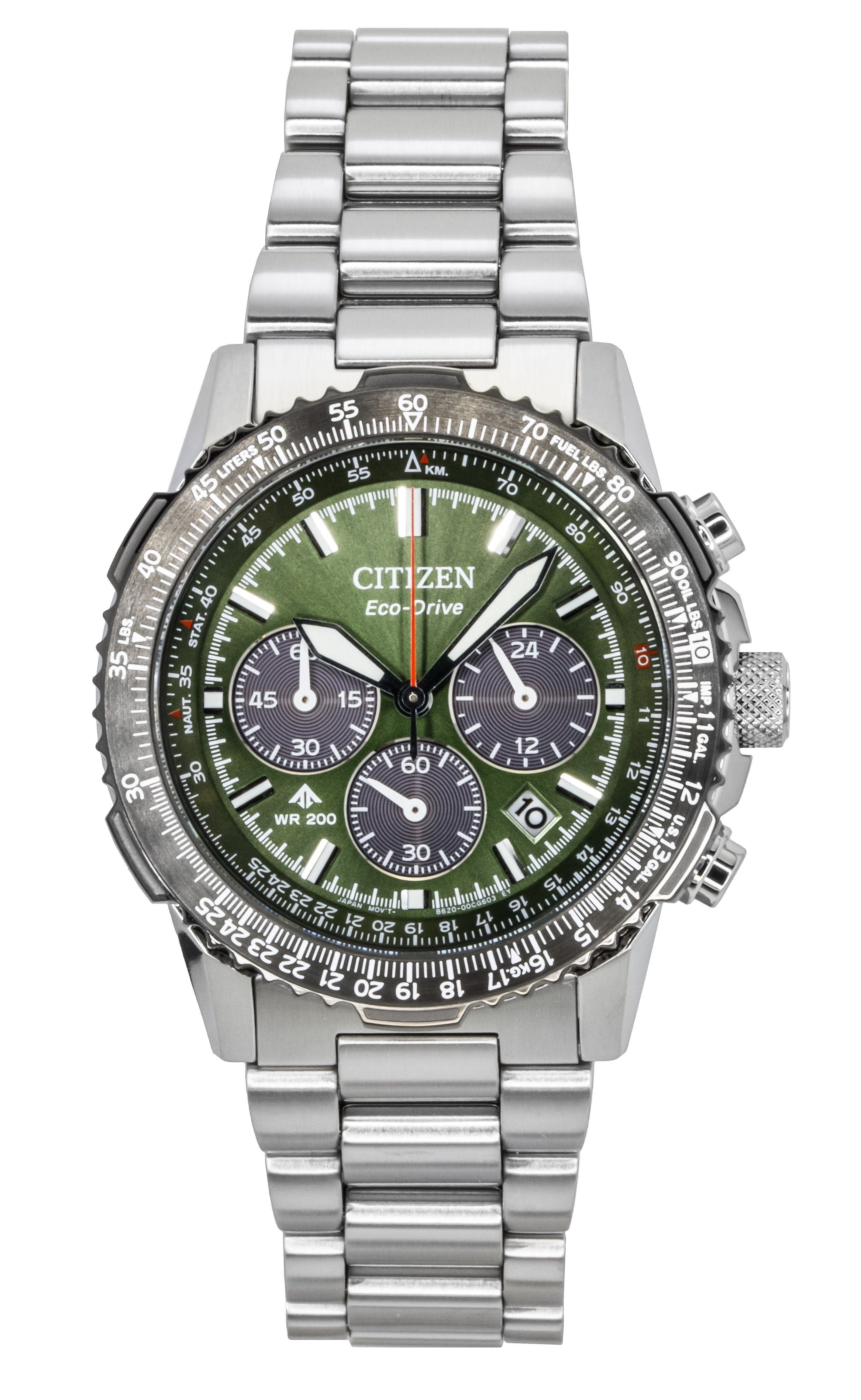 Citizen Promaster Sky Chronograph Stainless Steel Green Dial Eco - Drive Diver's CA4664 - 60W 200M Men's Watch - Prestige Stones