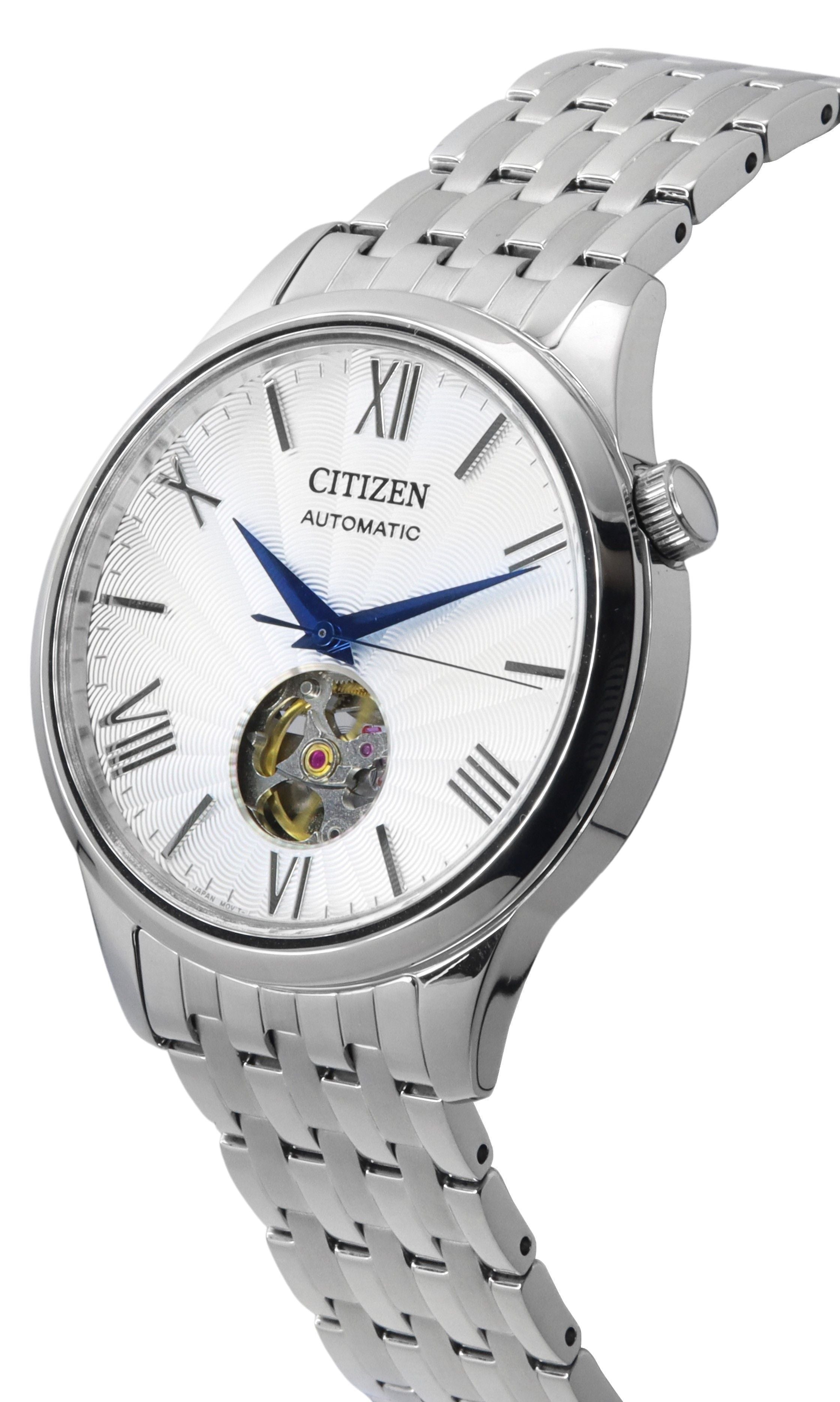 Citizen Stainless Steel Open Heart Silver Dial Automatic NH9130 - 84A Men's Watch - Prestige Stones