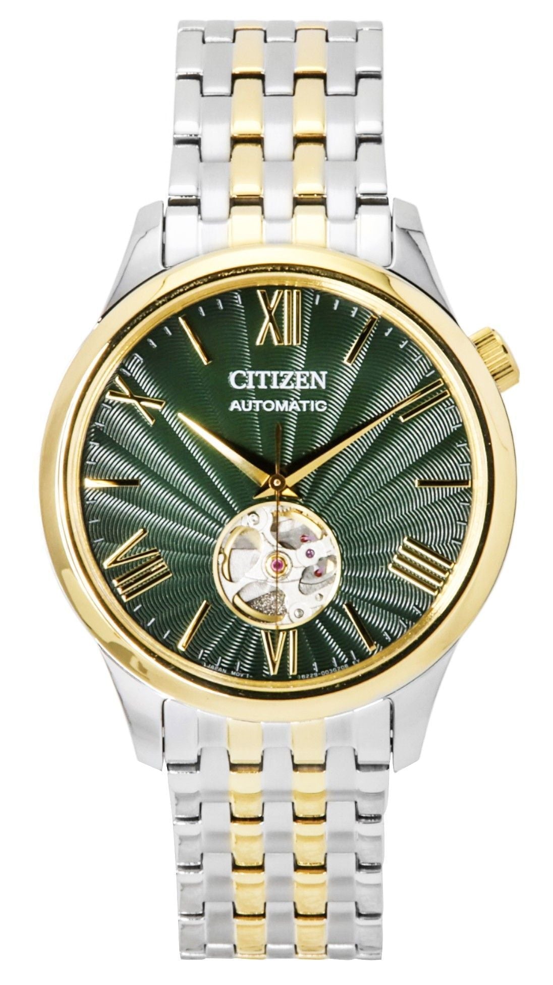 Citizen Two Tone Stainless Steel Open Heart Green Dial Automatic NH9134 - 83X Men's Watch - Prestige Stones