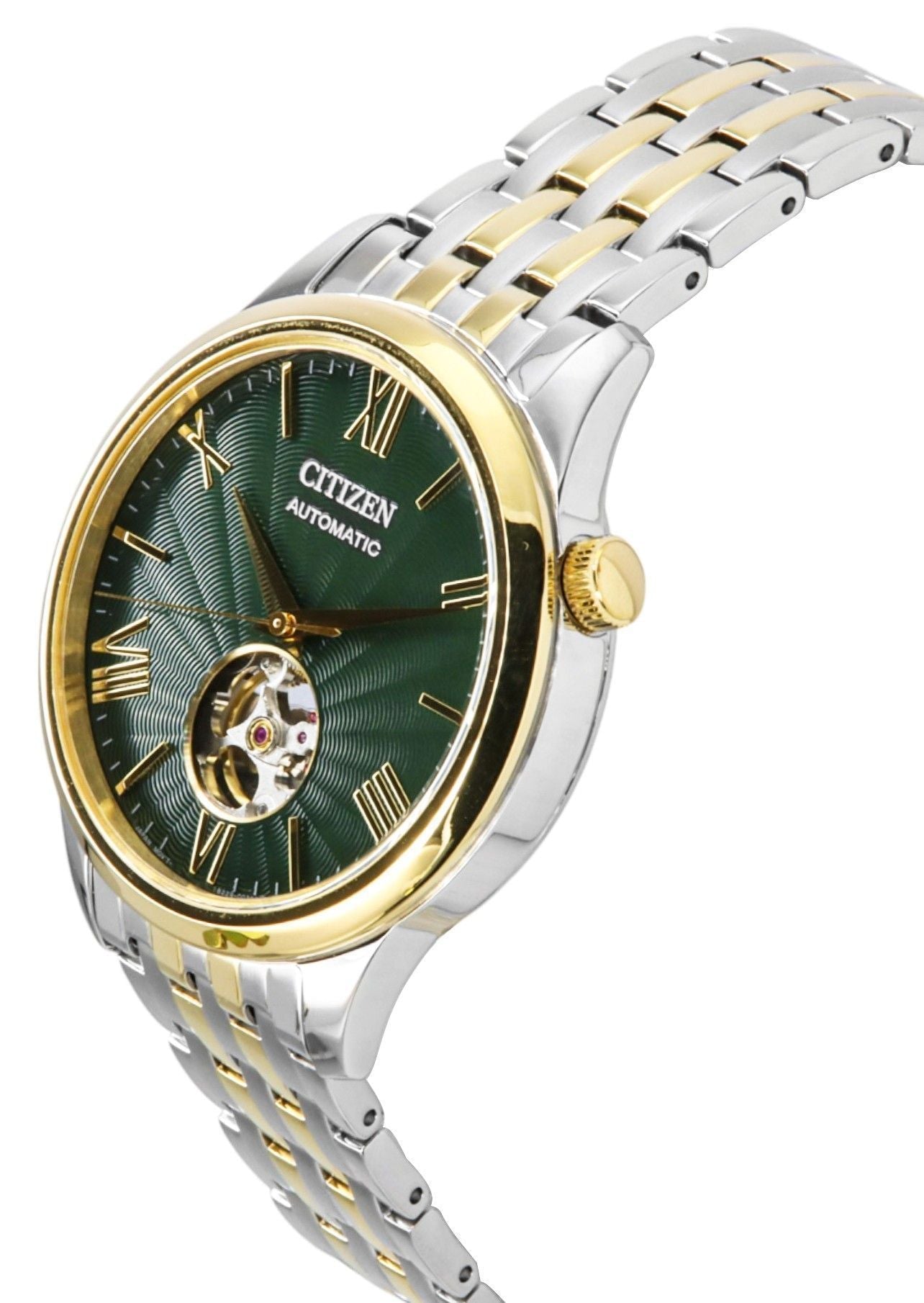 Citizen Two Tone Stainless Steel Open Heart Green Dial Automatic NH9134 - 83X Men's Watch - Prestige Stones