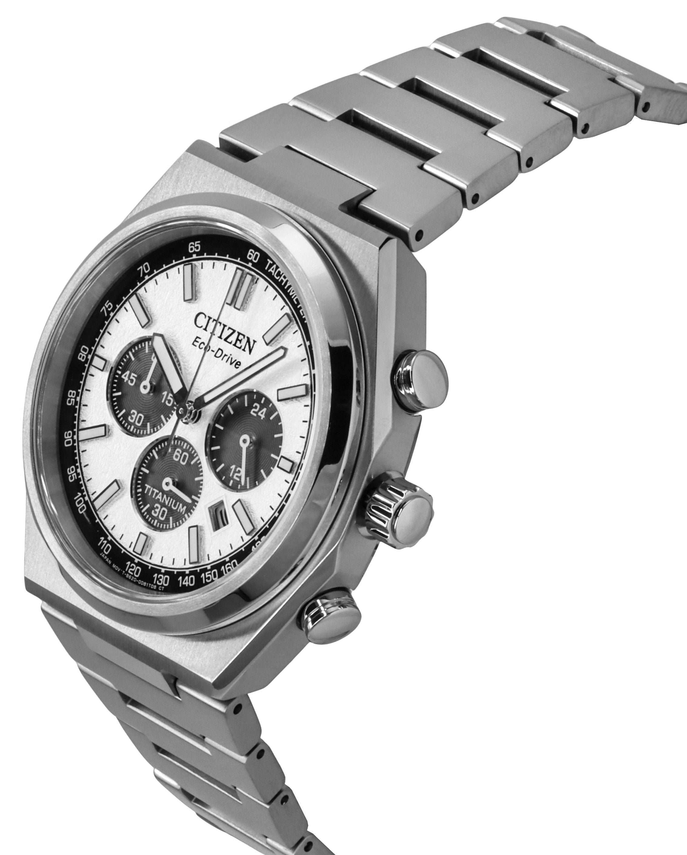 Citizen Zenshin Chronograph Super Titanium Silver Dial Eco - Drive CA4610 - 85A 100M Men's Watch - Prestige Stones
