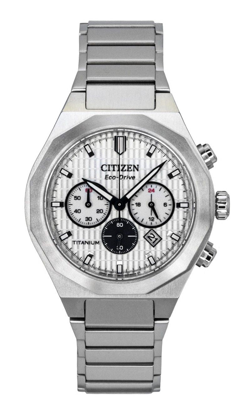 Citizen Zenshin Chronograph Super Titanium White Dial Eco - Drive CA4690 - 51A 100M Men's Watch - Prestige Stones