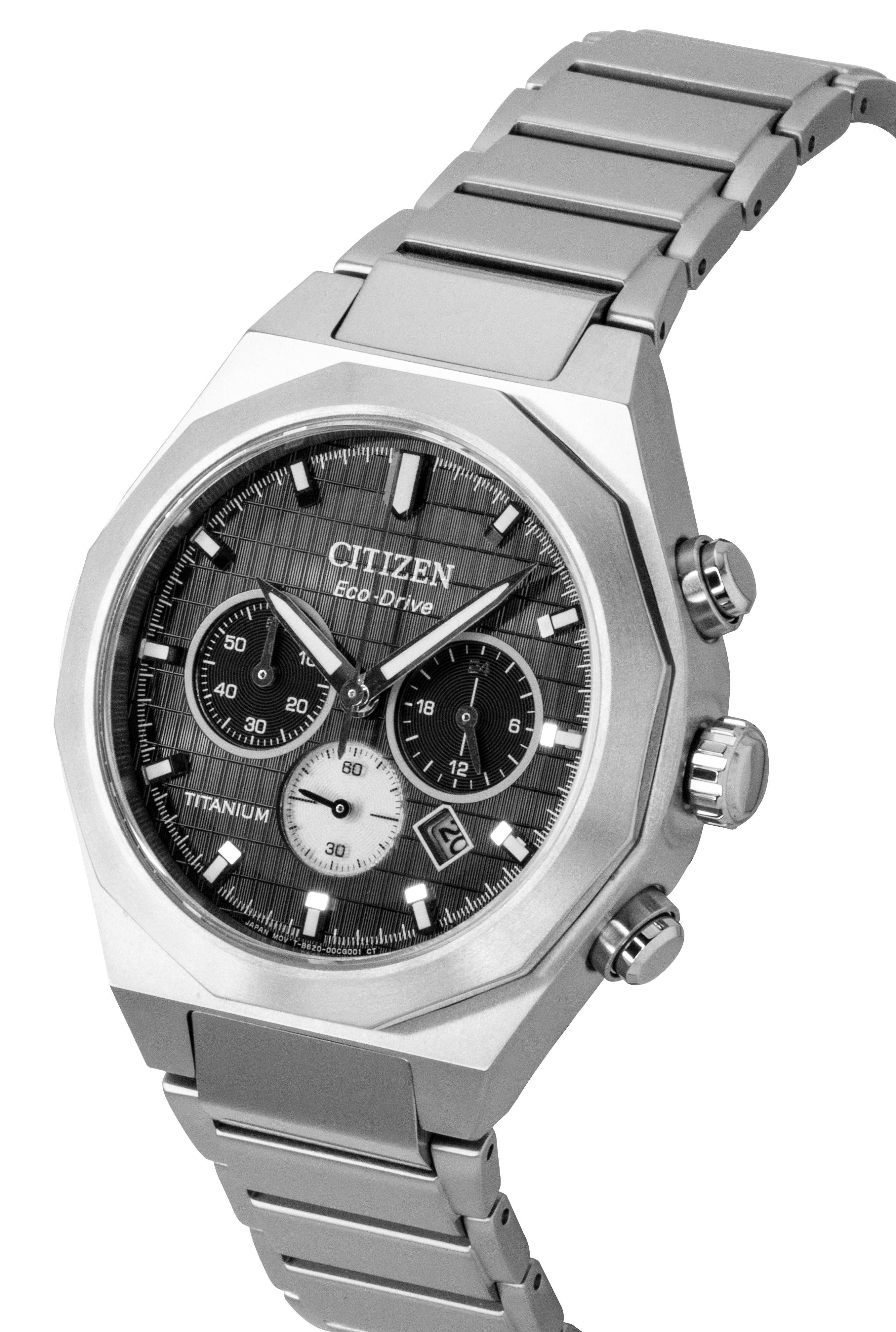 Citizen Zenshin Senkei Chronograph Super Titanium Black Dial Eco - Drive CA4690 - 51E 100M Men's Watch - Prestige Stones