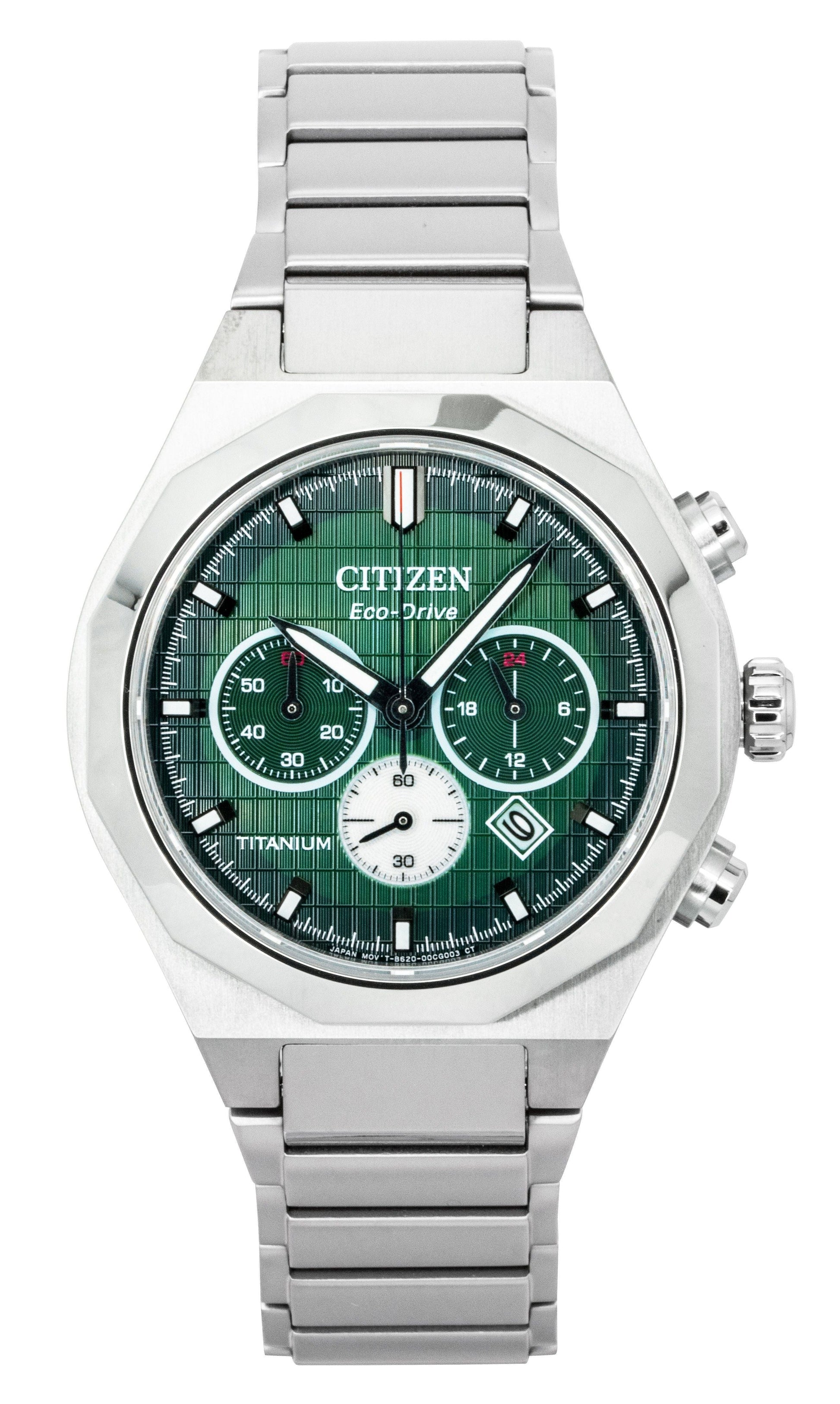 Citizen Zenshin Senkei Chronograph Super Titanium Green Dial Eco - Drive CA4691 - 59X 100M Men's Watch - Prestige Stones