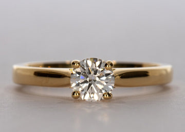 Contour ring in Yellow Gold set with a Round 0.50ct D - Perfectly White SI1 - Lab - grown Diamond. A stylish 2.2mm band that tapers which accentuates the beauty and size of the diamond. - Prestige Stones