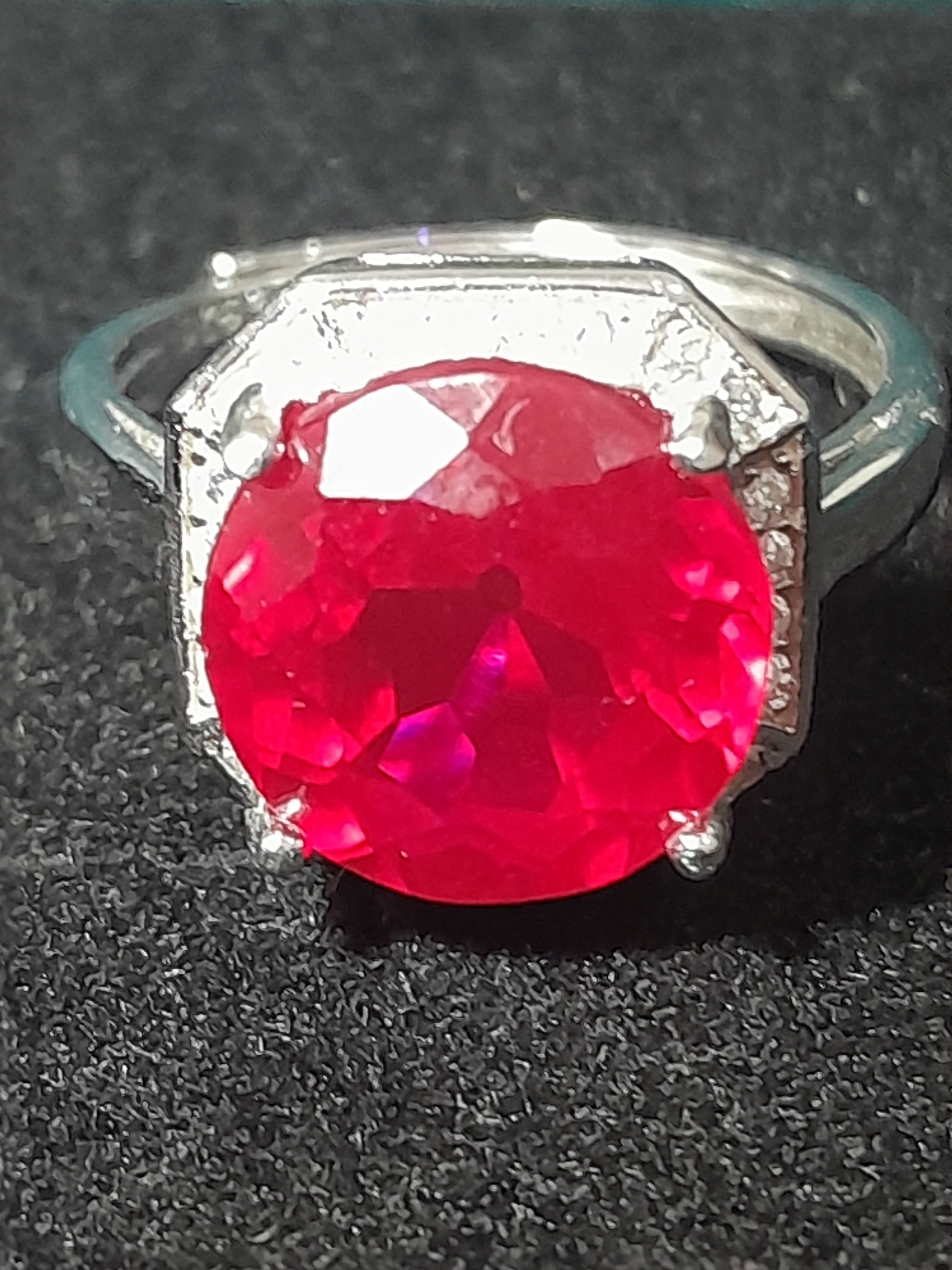 Deep Vivid Red Ruby Ring – 6.85ct Lab - Created | VVS Clarity | Prong - Set | Adjustable S925 (UK Size N) - Prestige Stones