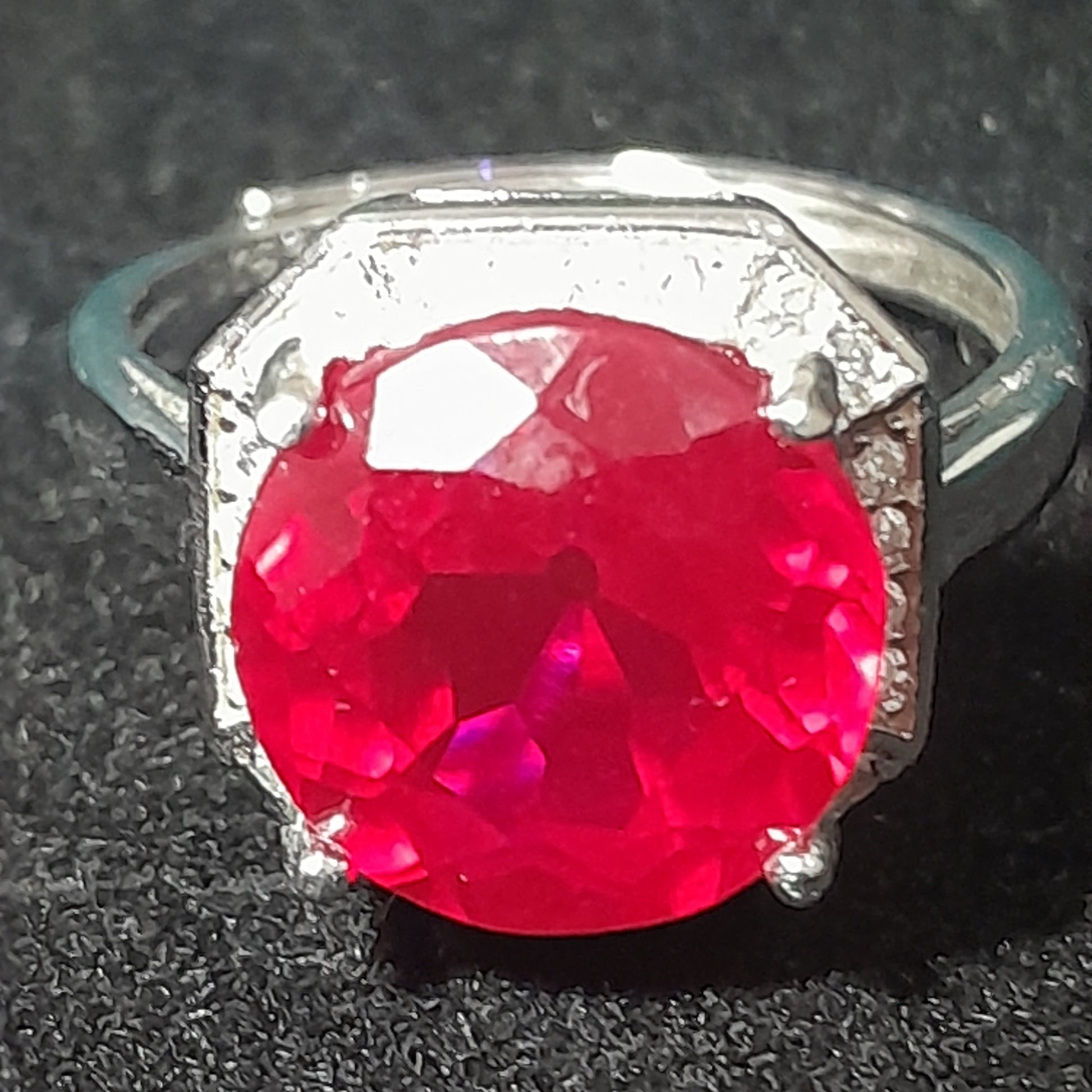 Deep Vivid Red Ruby Ring – 6.85ct Lab - Created | VVS Clarity | Prong - Set | Adjustable S925 (UK Size N) - Prestige Stones