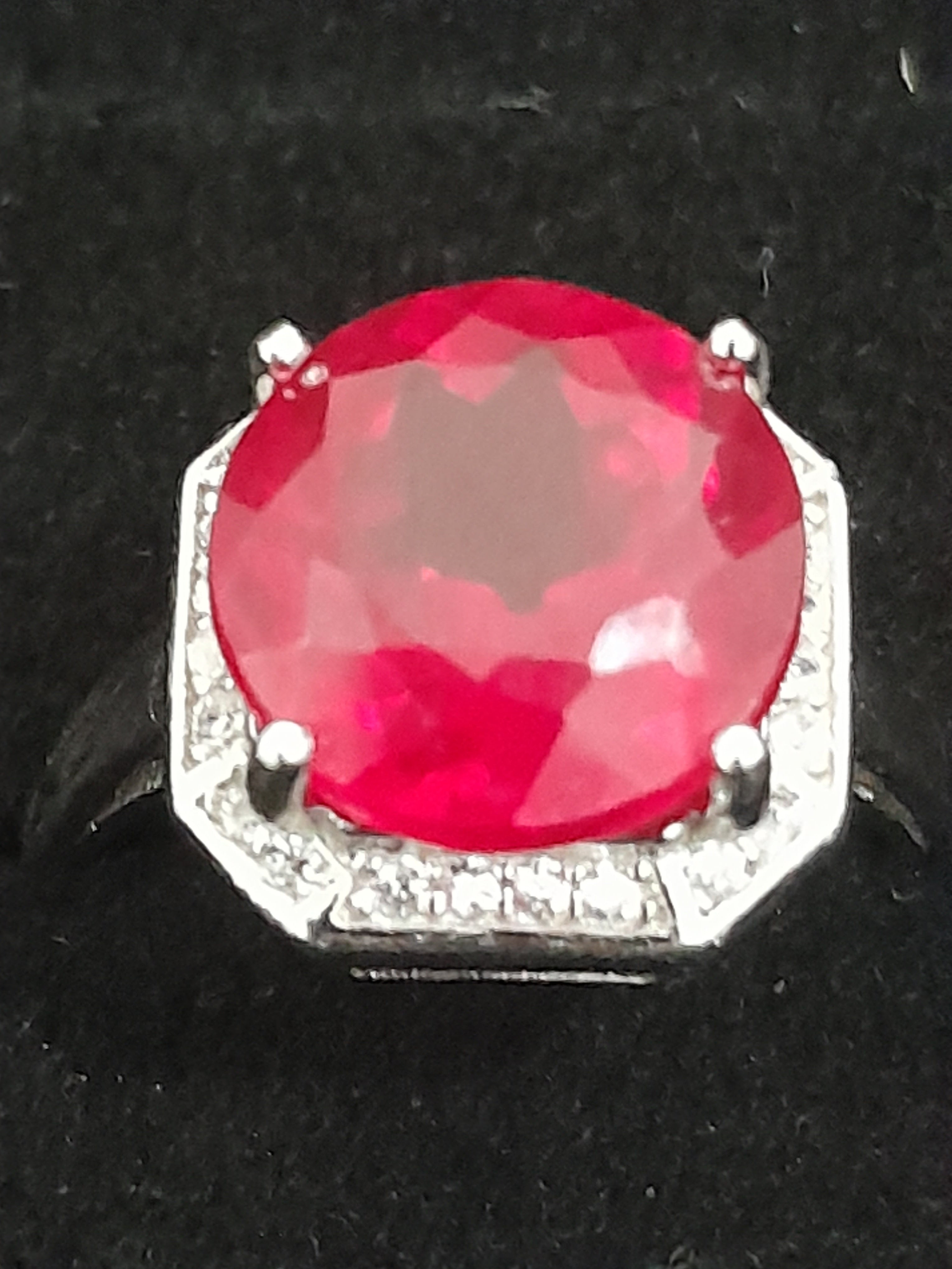 Deep Vivid Red Ruby Ring – 6.85ct Lab - Created | VVS Clarity | Prong - Set | Adjustable S925 (UK Size N) - Prestige Stones