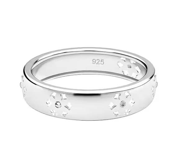 Diamond Floral Band Ring – Sterling Silver, 0.01ct - Prestige Stones