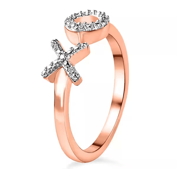 diamond hug and kiss ring in sterling silver with 18k rose gold vermeil and four white diamonds