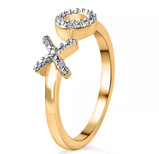 diamond hug and kiss ring in sterling silver with 18k yellow gold vermeil and 4 single-cut diamonds