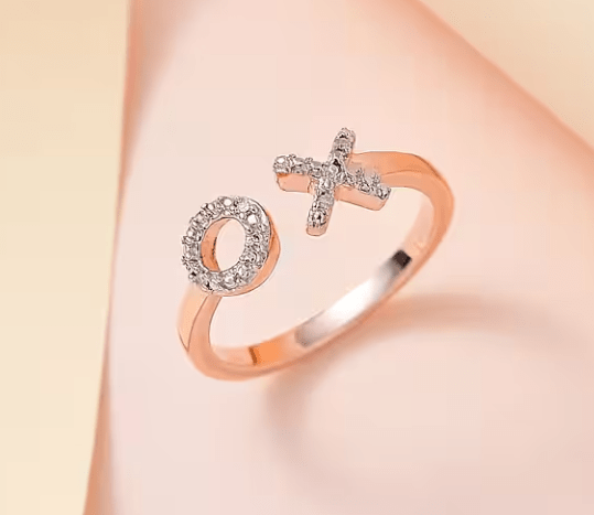 Diamond Hug & Kiss Ring in 18K Vermeil Rose Gold Plated Sterling Silver – Size L - Prestige Stones