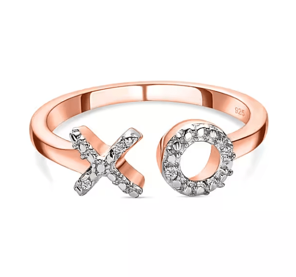 Diamond Hug & Kiss Ring in 18K Vermeil Rose Gold Plated Sterling Silver – Size L - Prestige Stones