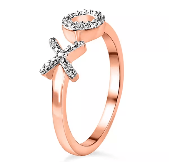 Diamond Hug & Kiss Ring in 18K Vermeil Rose Gold Plated Sterling Silver – Size L - Prestige Stones
