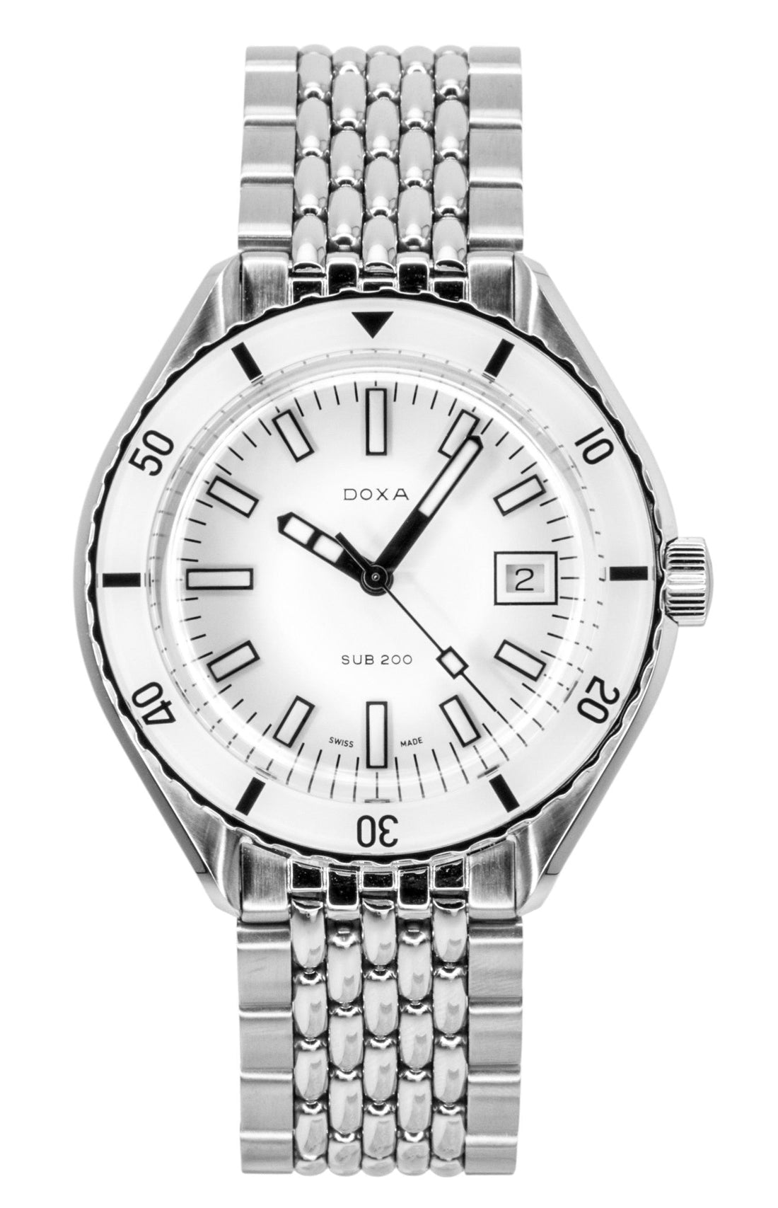 Doxa SUB 200 Whitepearl Stainless Steel White Dial Automatic Diver's 799.10.011.10 200M Men's Watch - Prestige Stones