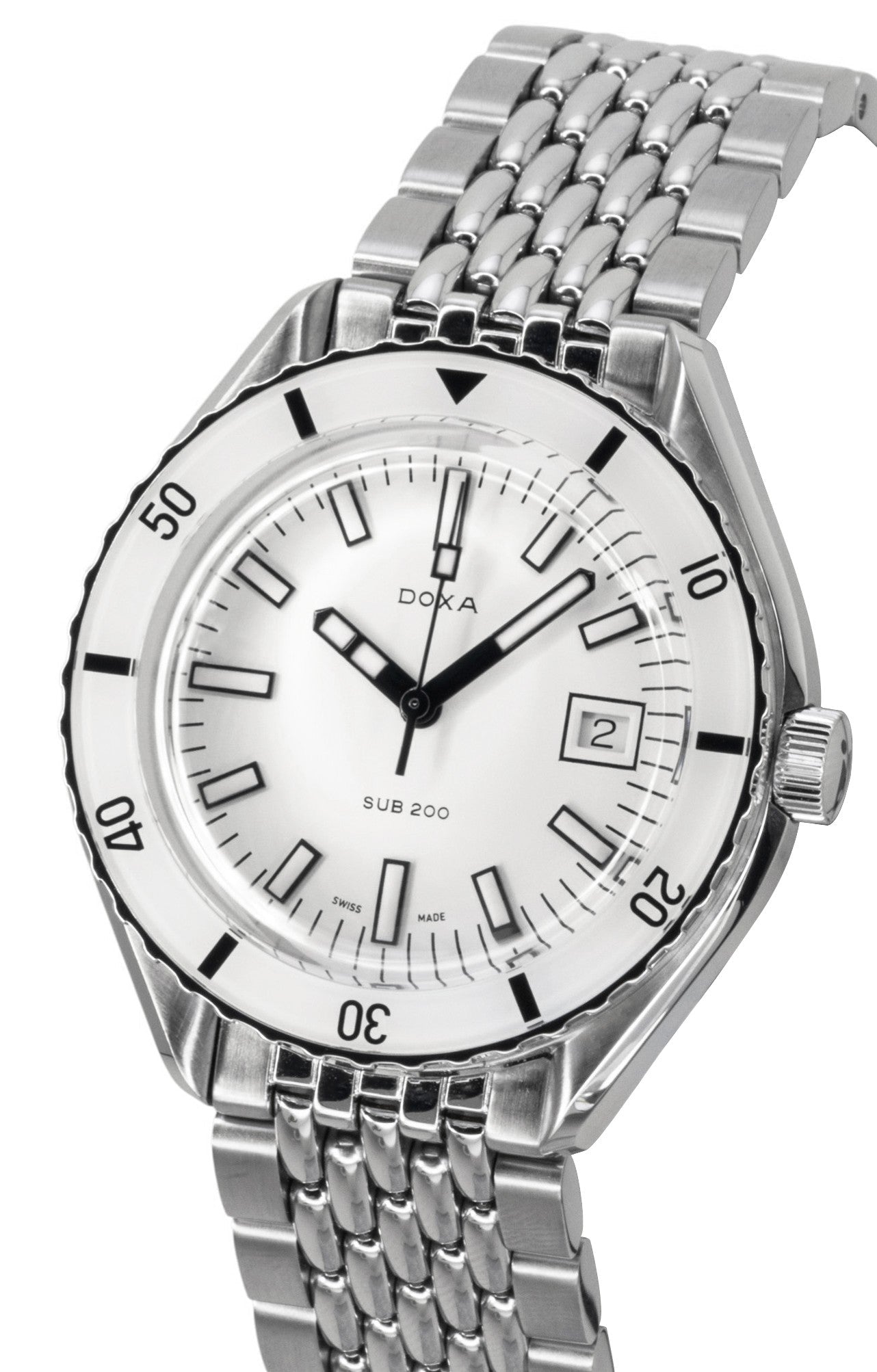 Doxa SUB 200 Whitepearl Stainless Steel White Dial Automatic Diver's 799.10.011.10 200M Men's Watch - Prestige Stones