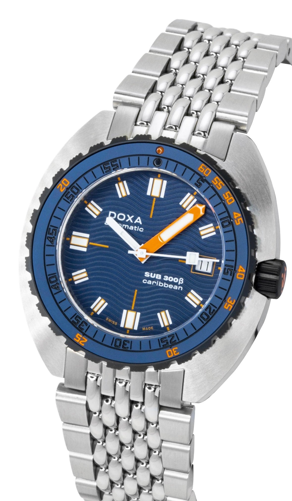 Doxa SUB 300 Beta Caribbean Stainless Steel Blue Dial Automatic Diver's 830.10.201.10 300M Men's Watch With Extra Strap - Prestige Stones