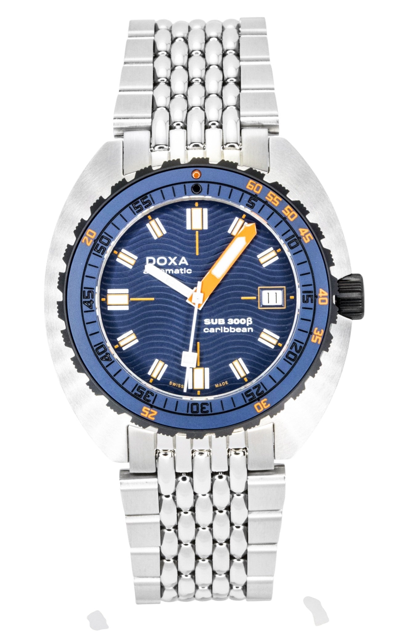 Doxa SUB 300 Beta Caribbean Stainless Steel Blue Dial Automatic Diver's 830.10.201.10 300M Men's Watch With Extra Strap - Prestige Stones