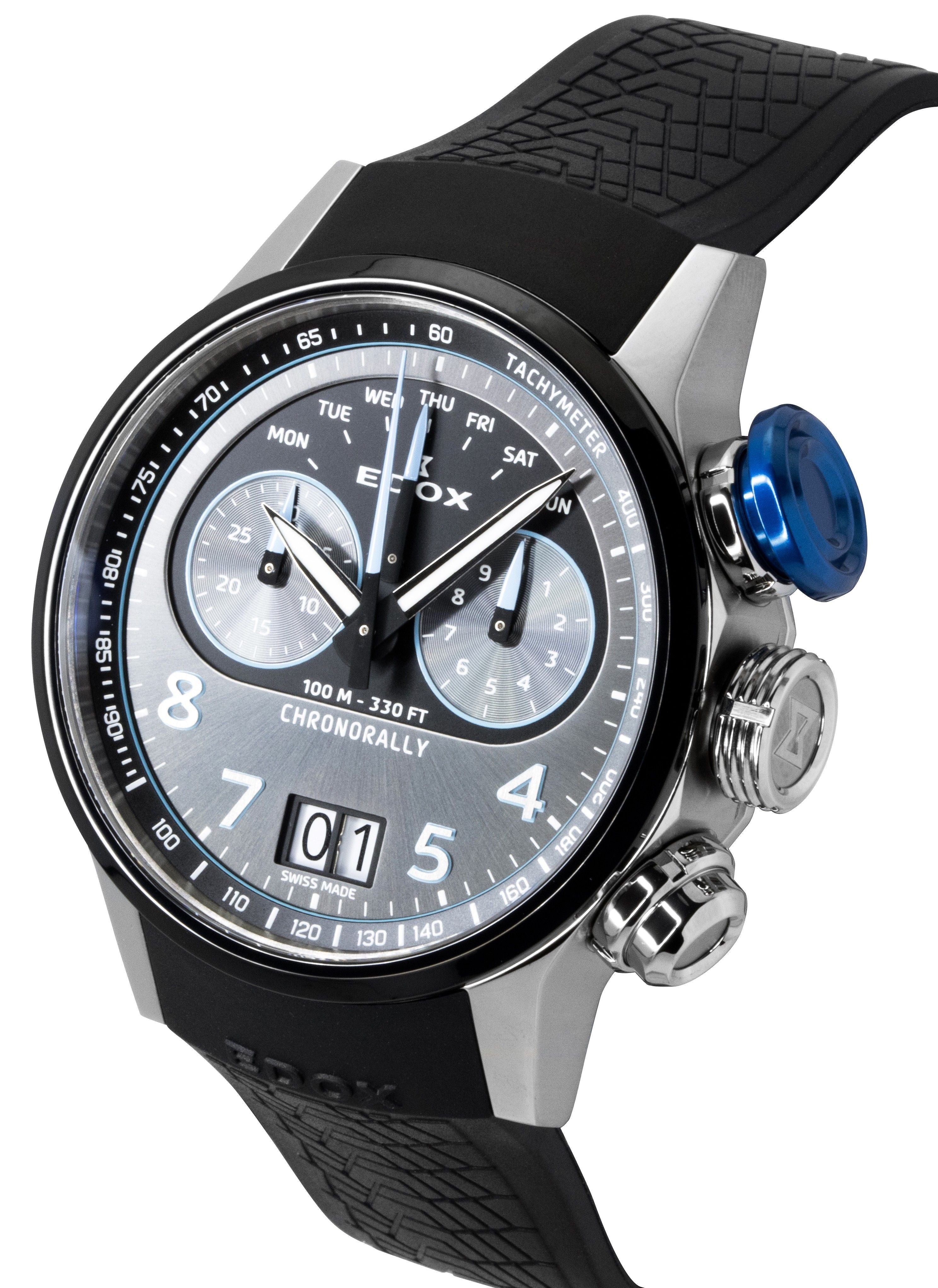 Edox Chronorally Chronograph Rubber Strap Grey Dial Quartz 38003 - TINBU - GNBU 100M Men's Watch - Prestige Stones