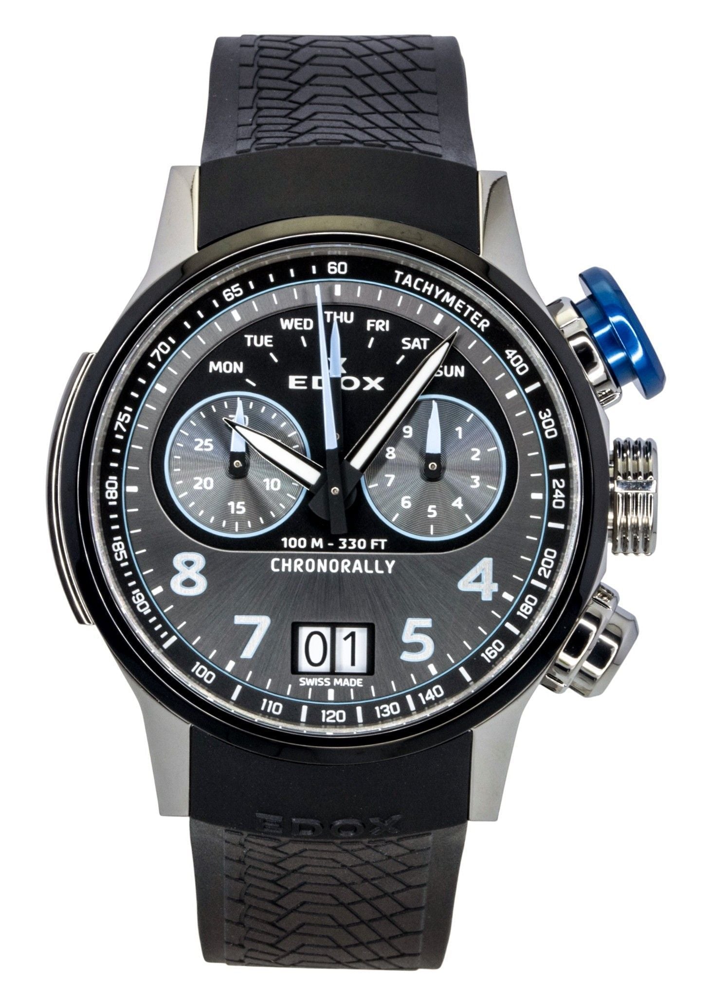 Edox Chronorally Chronograph Rubber Strap Grey Dial Quartz 38003 - TINBU - GNBU 100M Men's Watch - Prestige Stones
