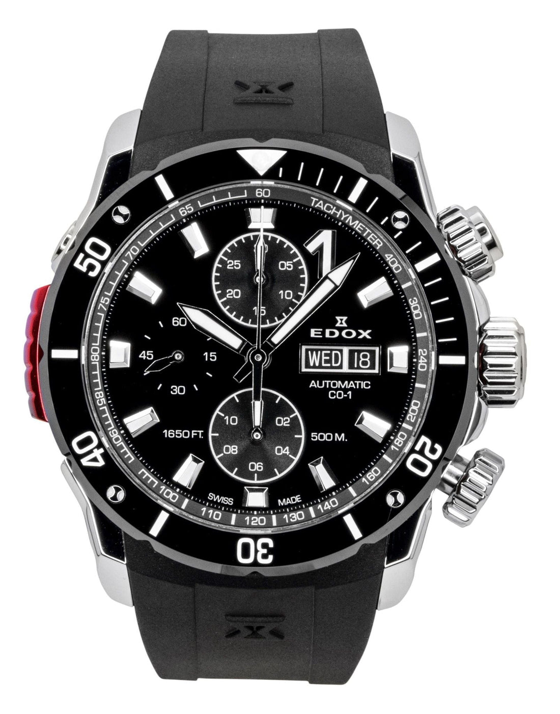 Edox CO - 1 Chronograph Rubber Strap Black Dial Automatic Diver's 01128 - 3NRCA - NN 500M Men's Watch - Prestige Stones