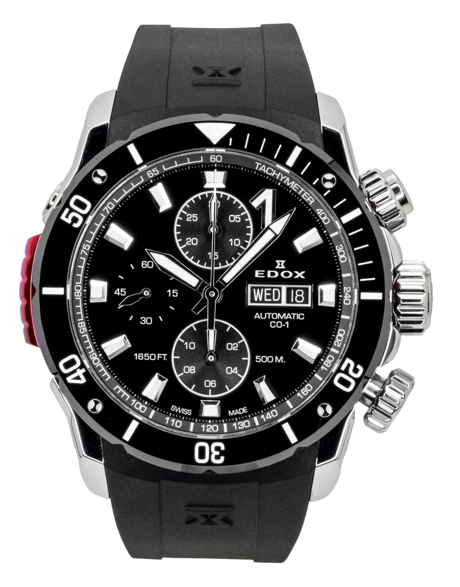Edox CO - 1 Chronograph Rubber Strap Black Dial Automatic Diver's 01128 - 3NRCA - NN 500M Men's Watch - Prestige Stones