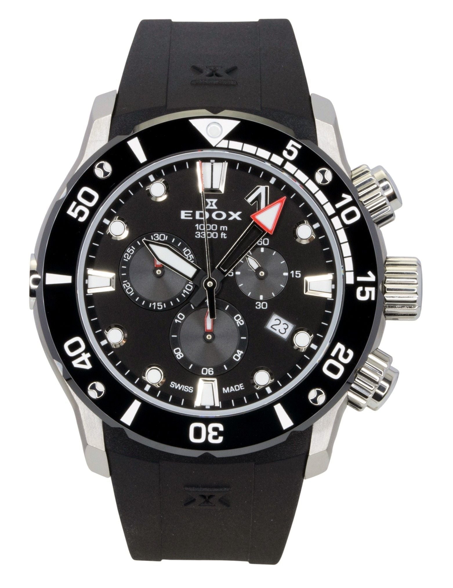 Edox CO - 1 Chronograph Rubber Strap Black Dial Quartz Diver's 10242 - TIN - NIN 1000M Men's Watch - Prestige Stones