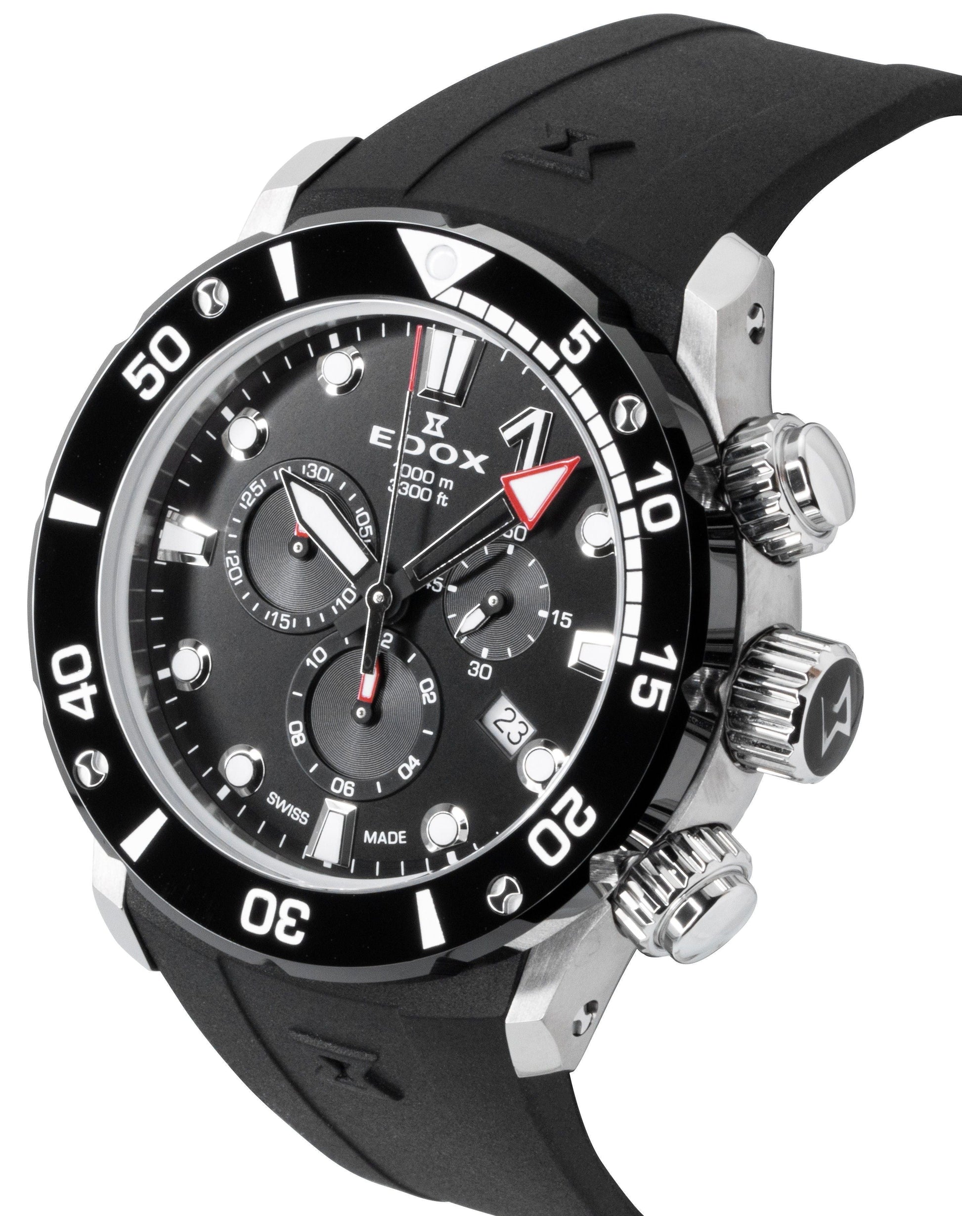Edox CO - 1 Chronograph Rubber Strap Black Dial Quartz Diver's 10242 - TIN - NIN 1000M Men's Watch - Prestige Stones