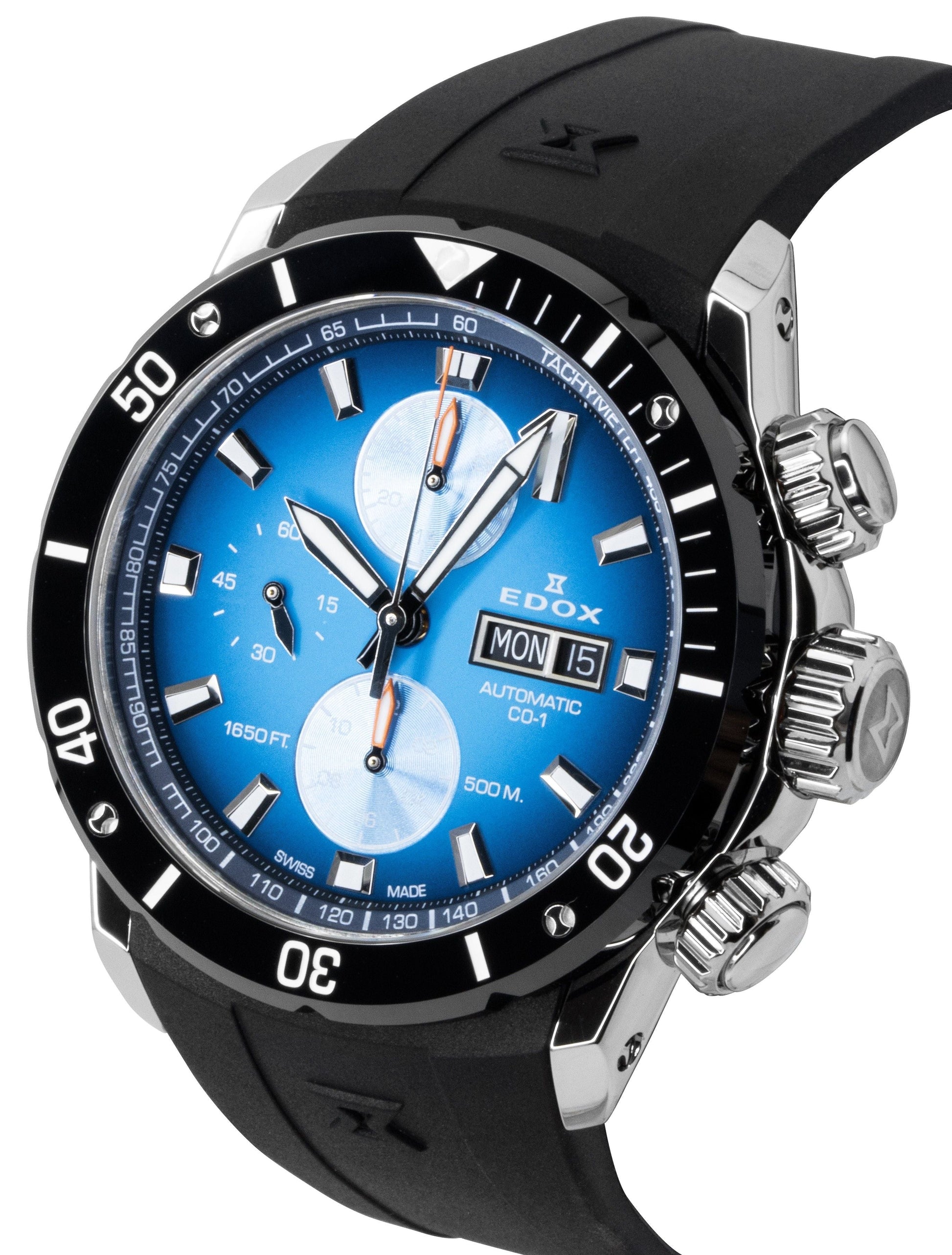 Edox CO - 1 Chronograph Rubber Strap Blue Dial Automatic Diver's 01128 - 3NOCA - BUIDN 500M Men's Watch - Prestige Stones