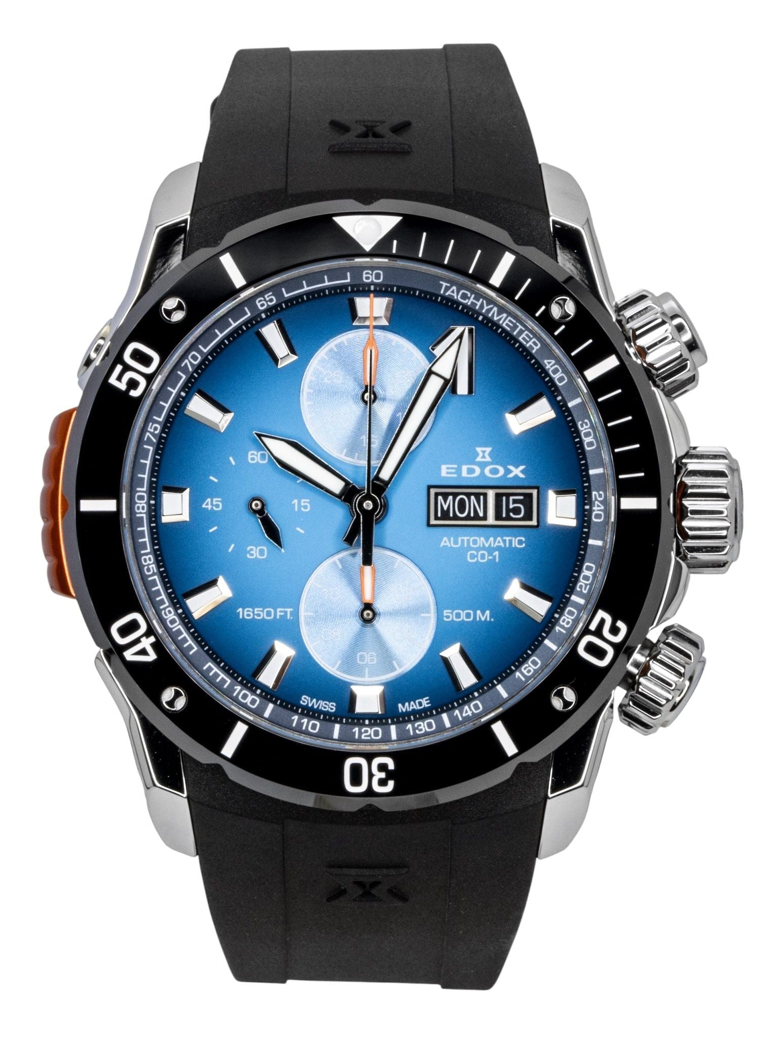 Edox CO - 1 Chronograph Rubber Strap Blue Dial Automatic Diver's 01128 - 3NOCA - BUIDN 500M Men's Watch - Prestige Stones