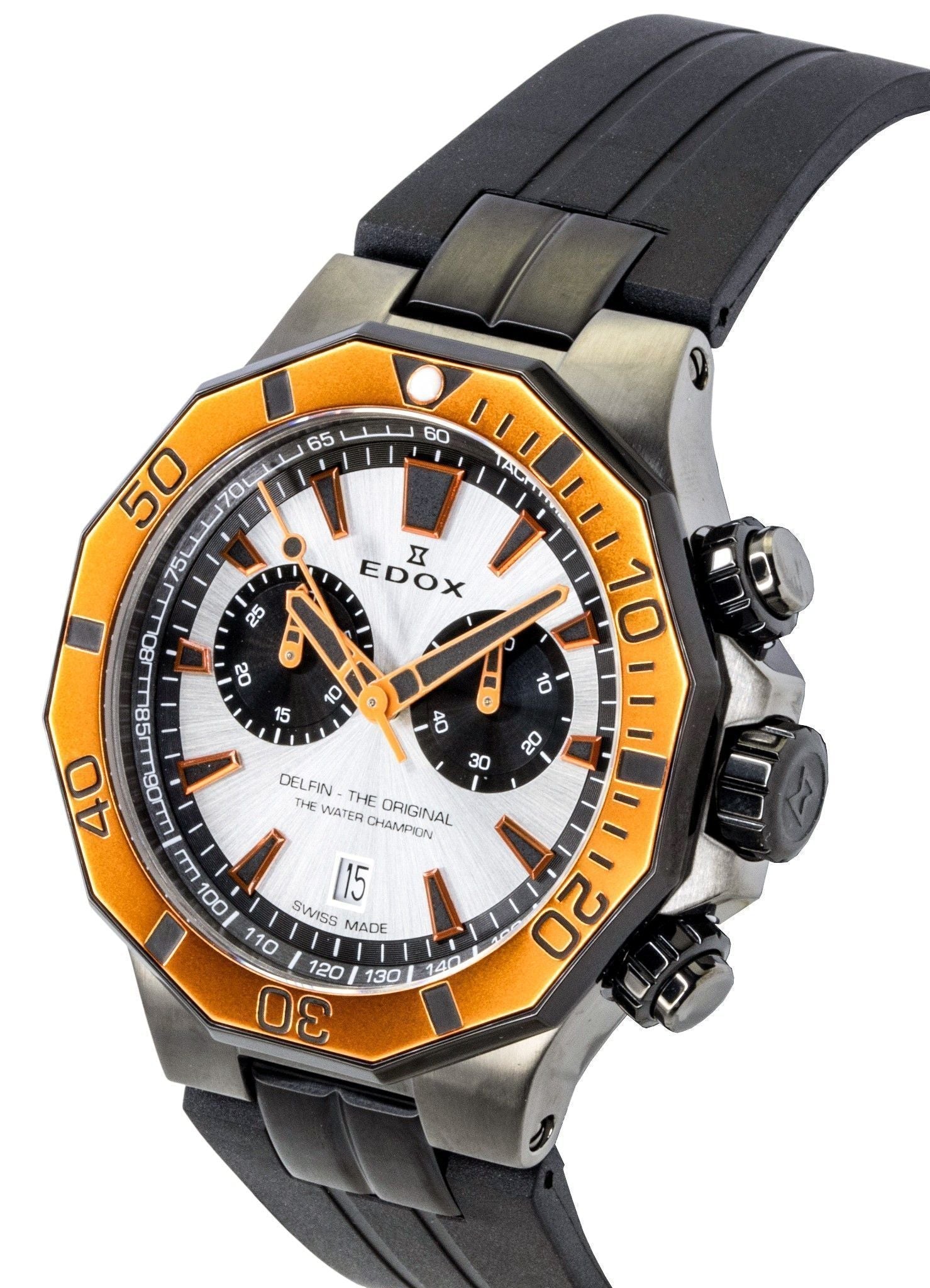 Edox Delfin The Original Chronograph Rubber Strap Silver Dial Quartz Diver's 10112 - 37GNOCA - ANO 200M Men's Watch - Prestige Stones