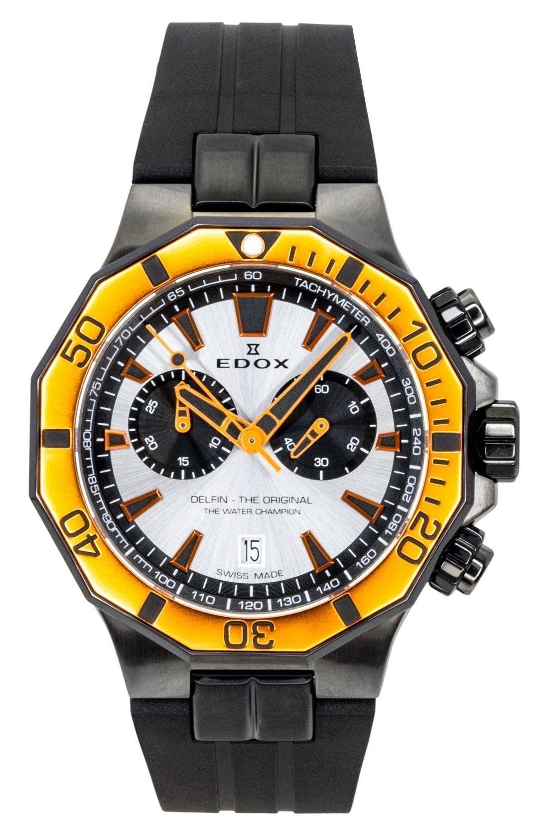 Edox Delfin The Original Chronograph Rubber Strap Silver Dial Quartz Diver's 10112 - 37GNOCA - ANO 200M Men's Watch - Prestige Stones