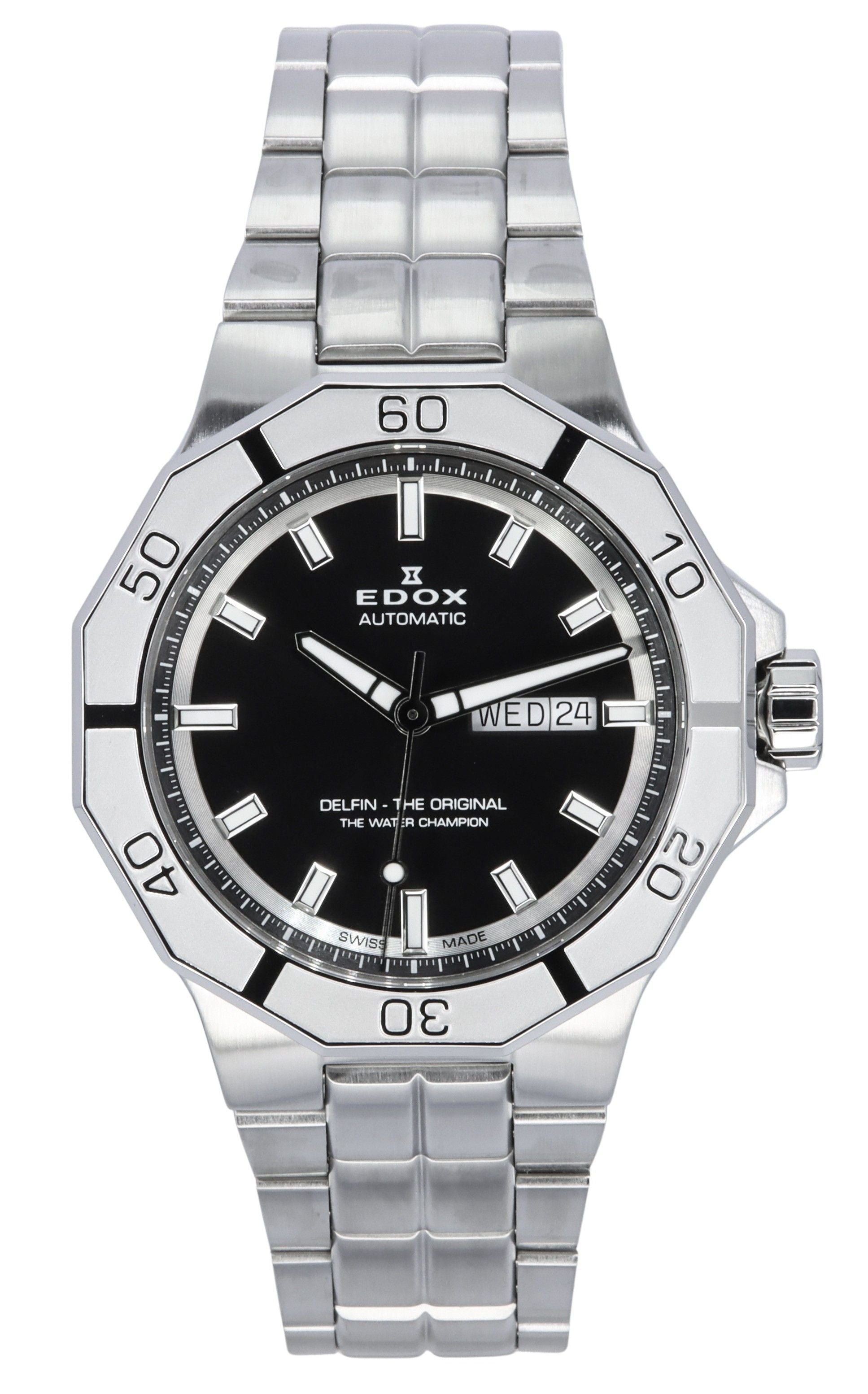 Edox Delfin The Original Day Date Black Dial Automatic Diver's 88008 3M NIN 200M Men's Watch - Prestige Stones