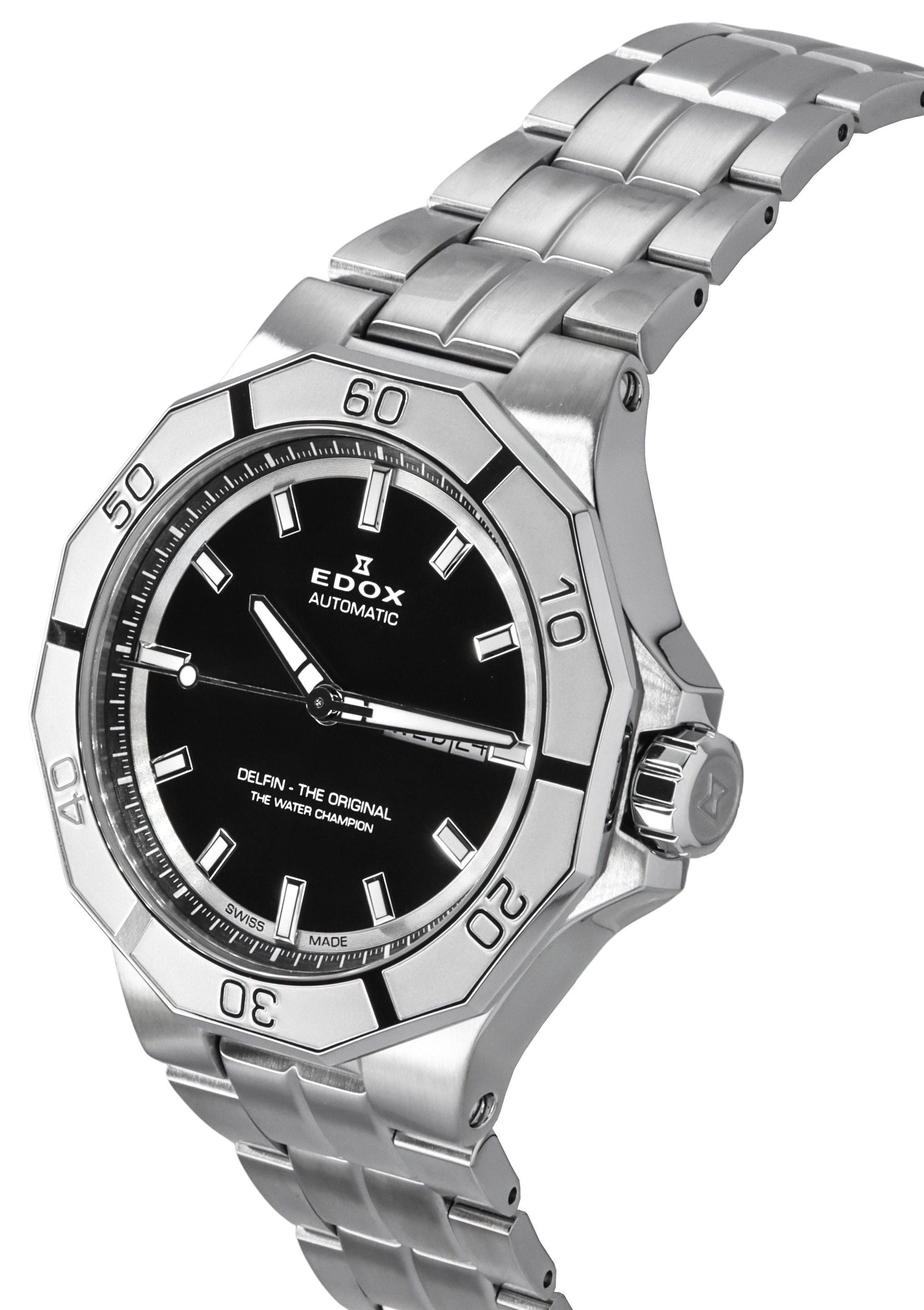Edox Delfin The Original Day Date Black Dial Automatic Diver's 88008 3M NIN 200M Men's Watch - Prestige Stones