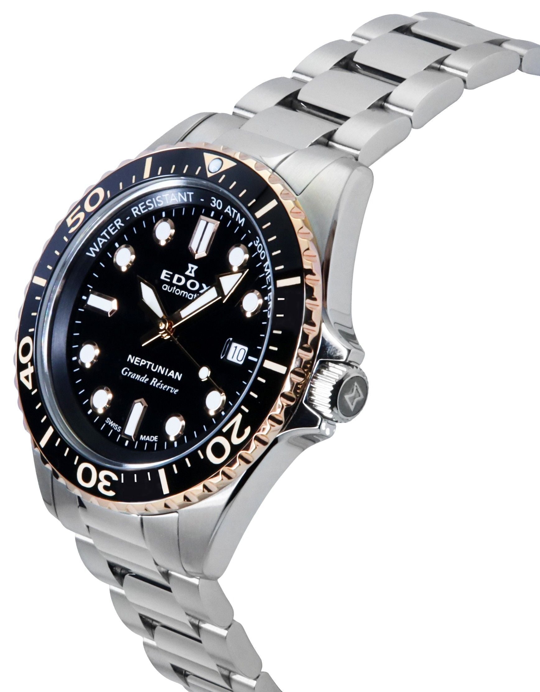 Edox Neptunian Grande Reserve Black Dial Automatic Diver's 80801 3NRM NIR 300M Men's Watch - Prestige Stones