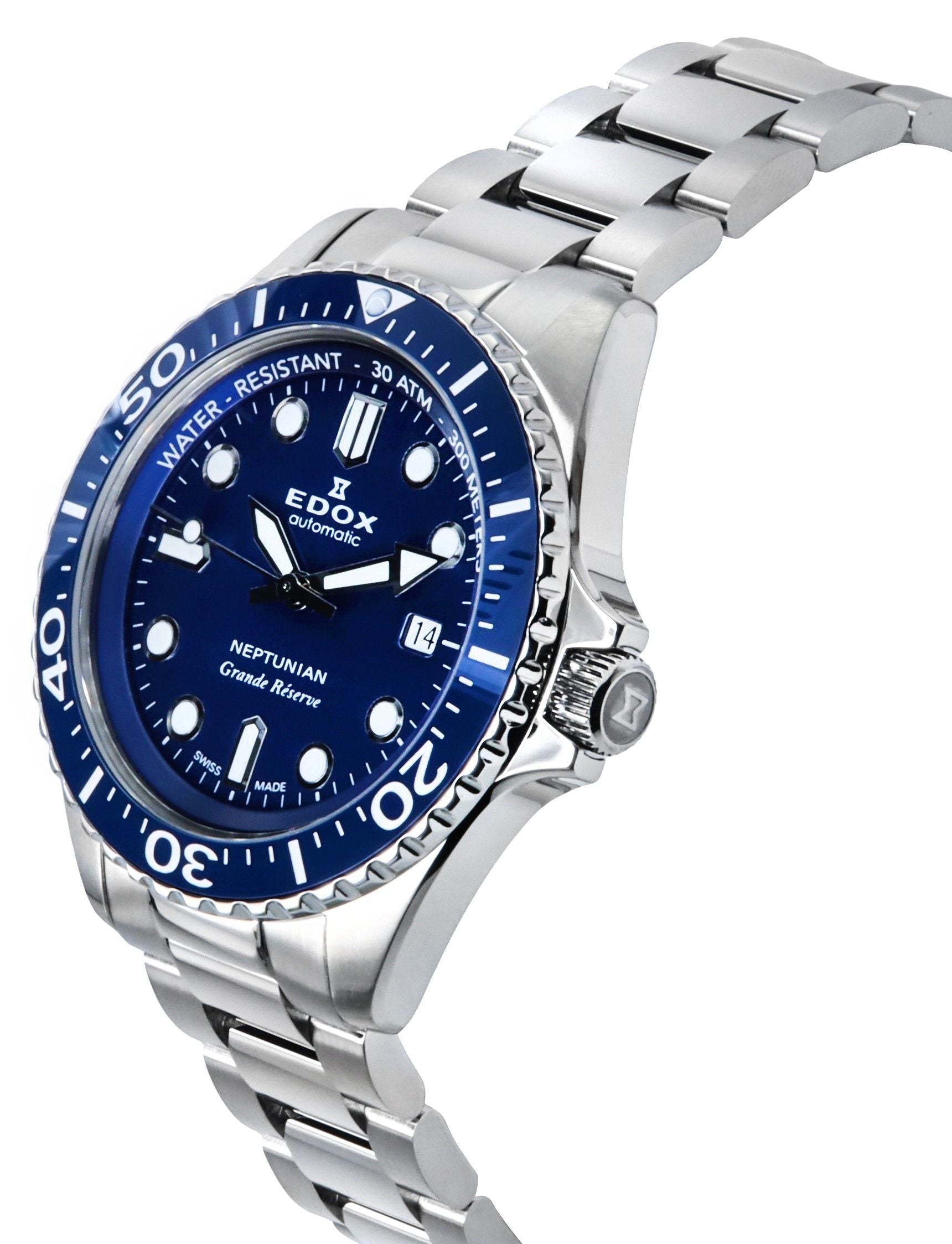 Edox Neptunian Grande Reserve Blue Dial Automatic Diver's 80801 3BUM BUIN 300M Men's Watch - Prestige Stones