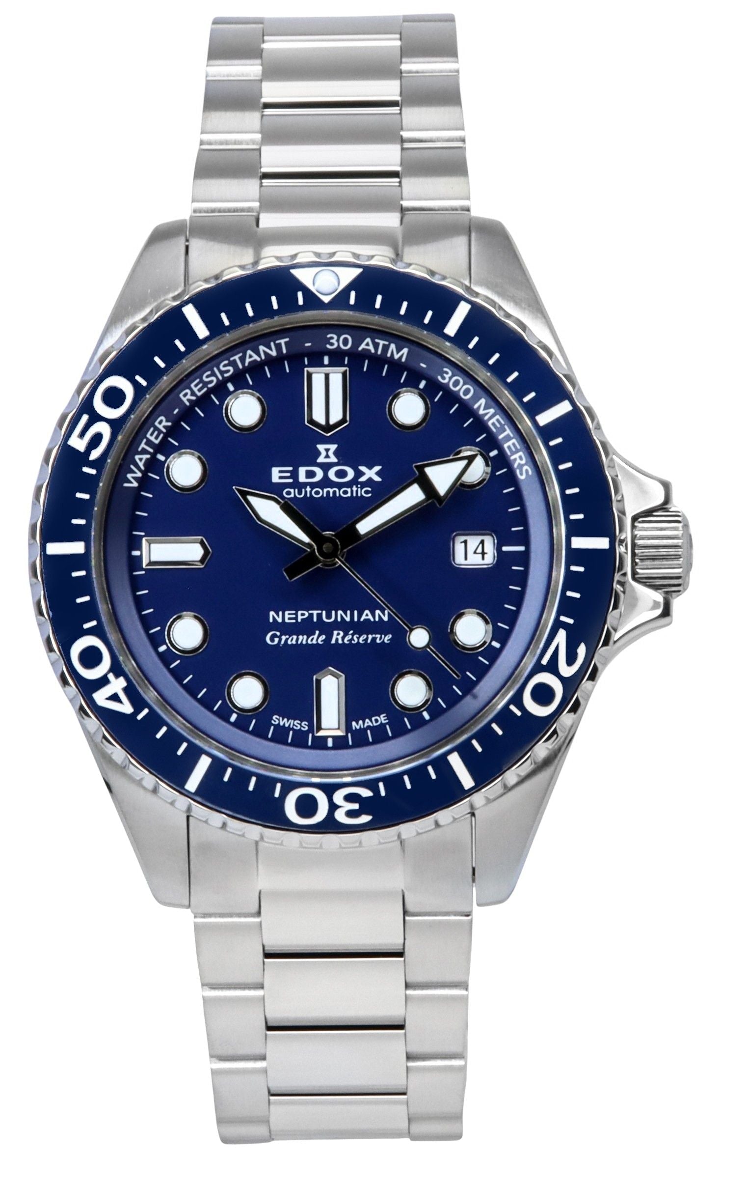 Edox Neptunian Grande Reserve Blue Dial Automatic Diver's 80801 3BUM BUIN 300M Men's Watch - Prestige Stones
