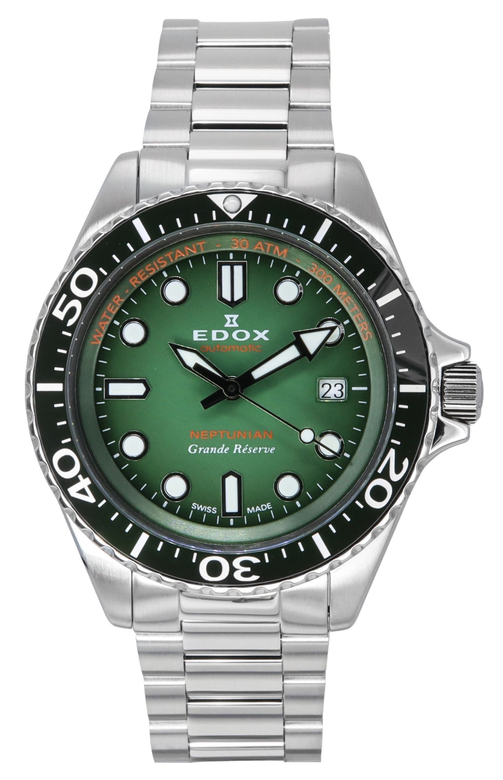 Edox Neptunian Grande Reserve Date Green Dial Automatic Diver's 80801 3VM VDN 300M Men's Watch - Prestige Stones