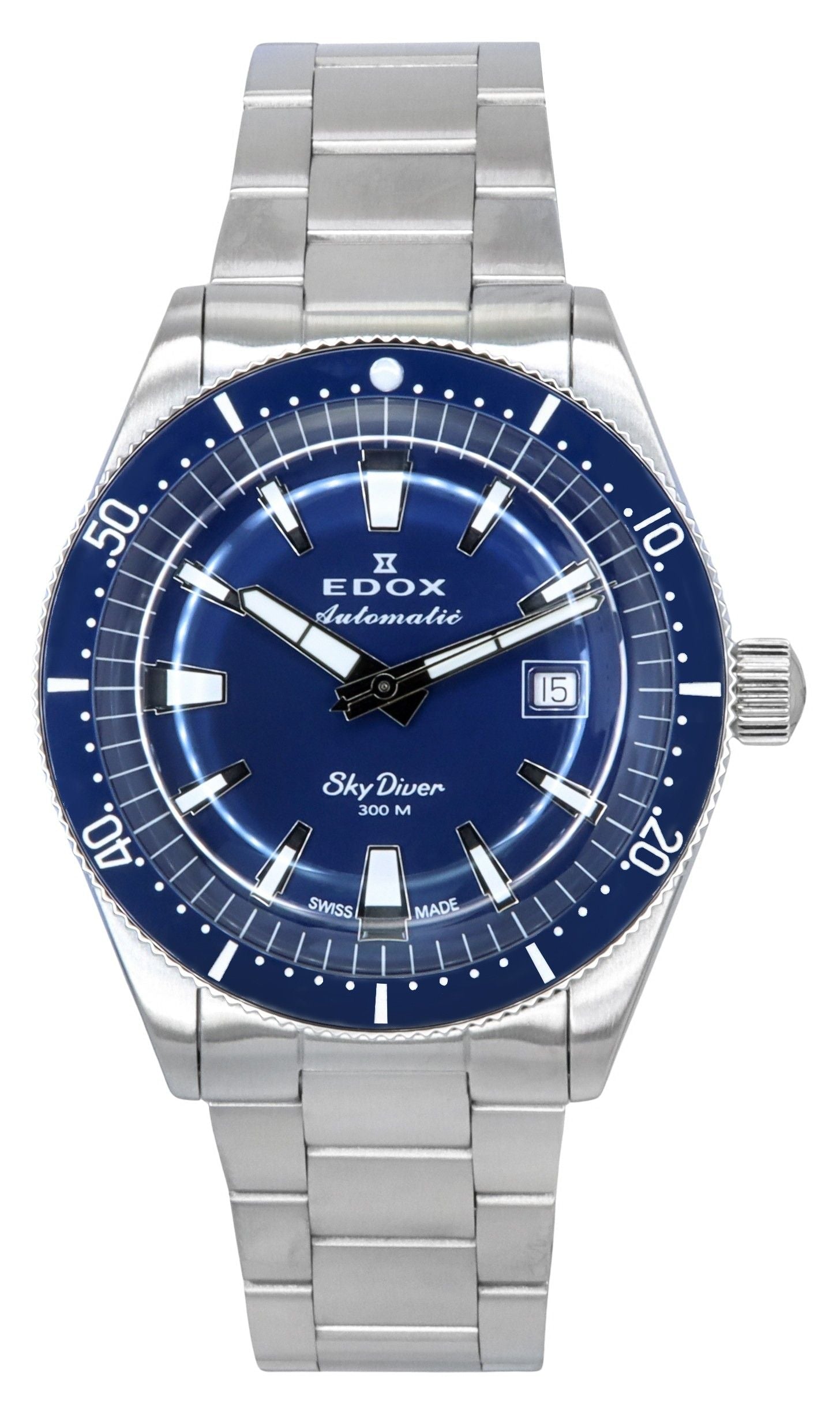 Edox Skydiver Date Limited Edition Stainless Steel Blue Dial Automatic Diver's 80126 3BUM BUIN 300M Men's Watch - Prestige Stones
