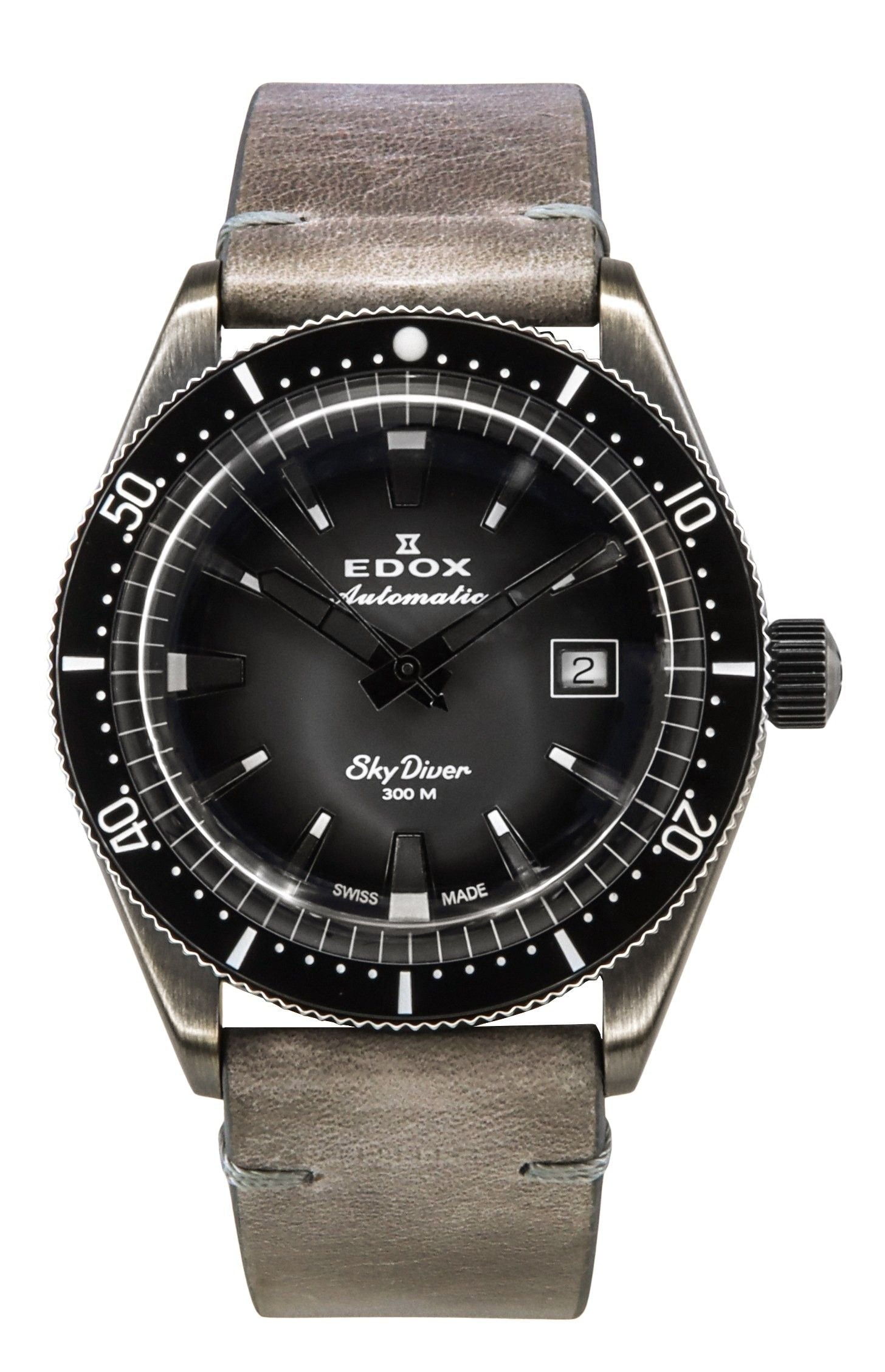 Edox Skydiver Limited Edition Leather Strap Grey Dial Automatic Diver's 80126 3VIN GDN 300M Men's Watch - Prestige Stones