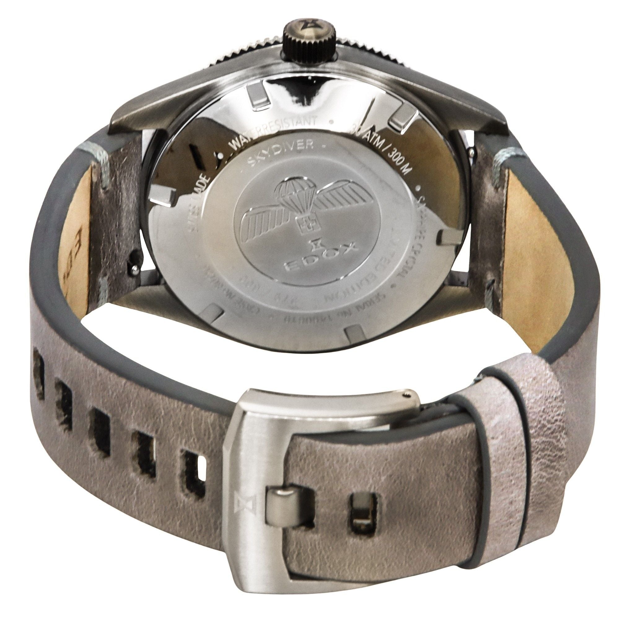 Edox Skydiver Limited Edition Leather Strap Grey Dial Automatic Diver's 80126 3VIN GDN 300M Men's Watch - Prestige Stones