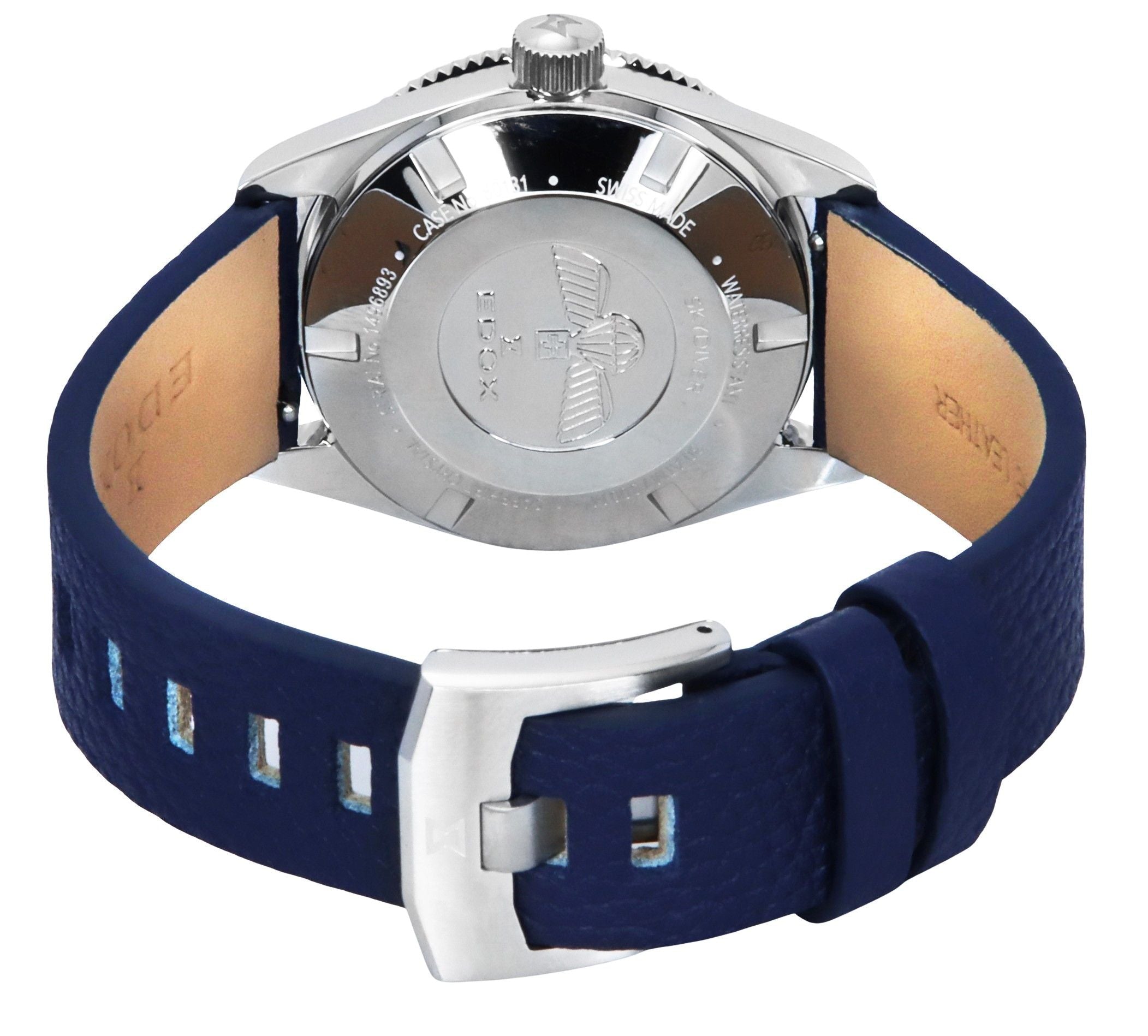 Edox Skydiver Limited Special Blue Dial Automatic Diver's 80131 3BUC BUICO 300M Men's Watch With Extra Strap - Prestige Stones
